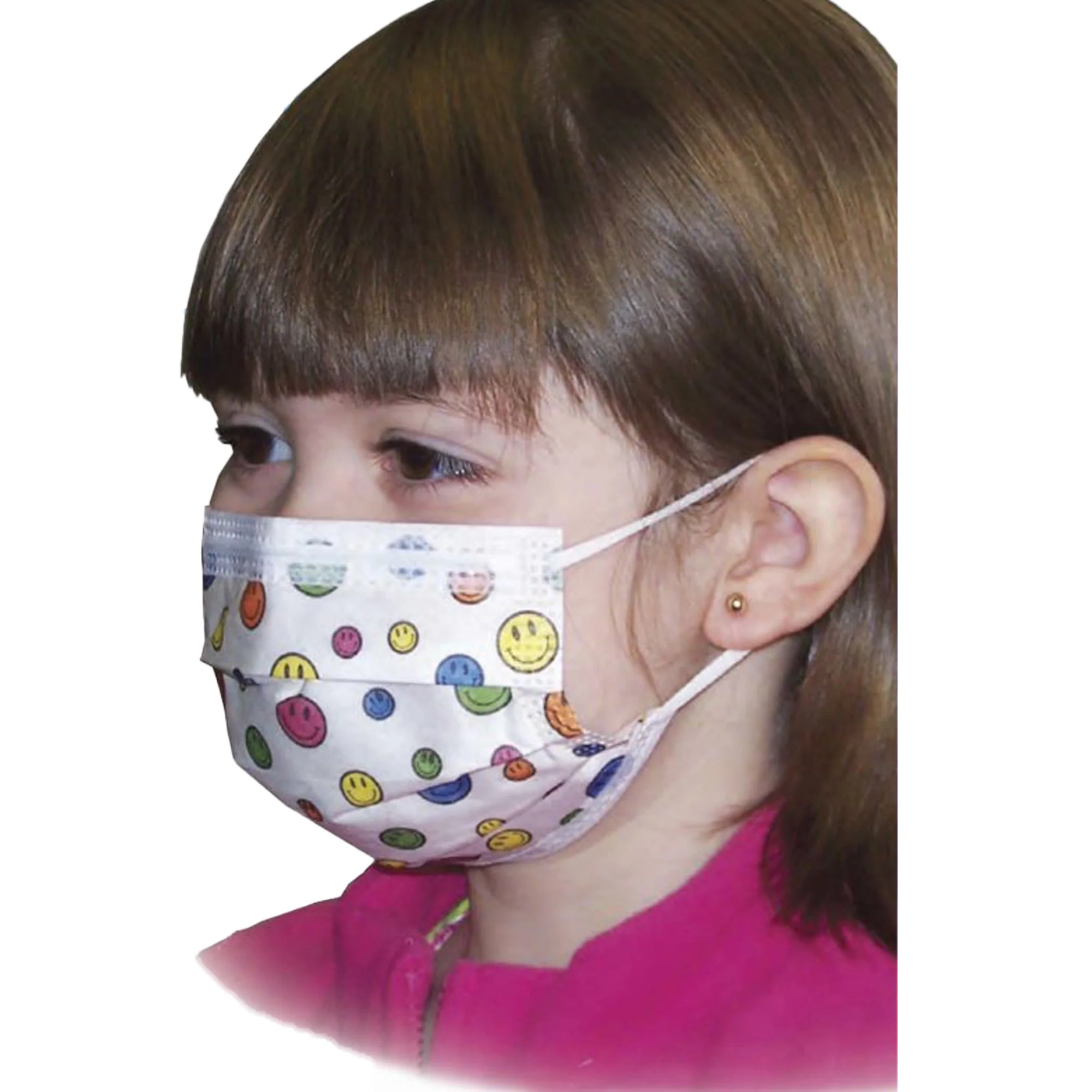 Aspen Surgical Kids Procedure Mask, Pleated Earloops, Happy Face Print