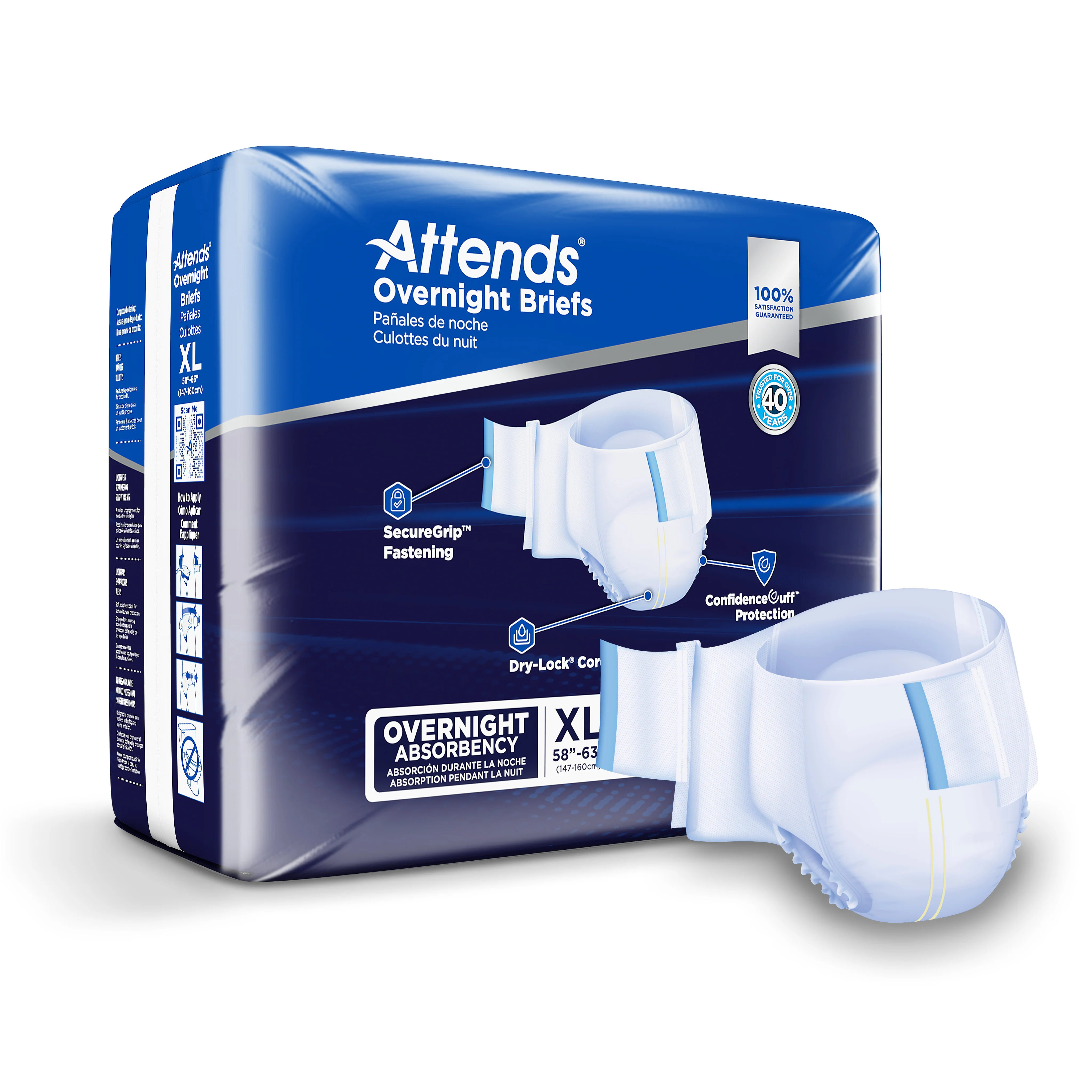 Attends Extended Wear Overnight Briefs, Heavy Absorbency, White - Image 3