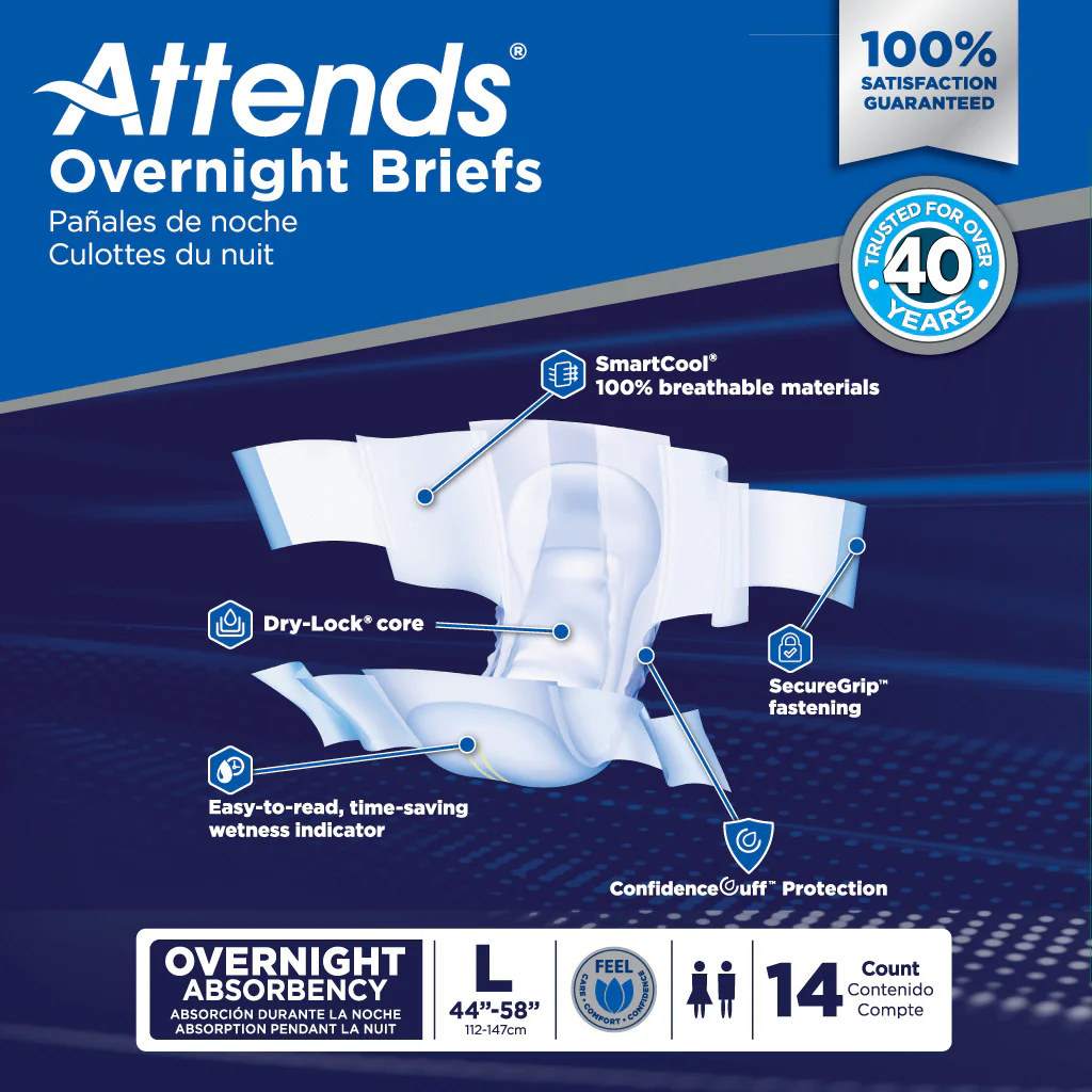 Attends Extended Wear Overnight Briefs, Heavy Absorbency, White - Image 6