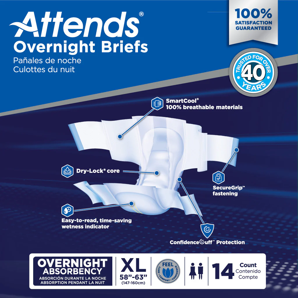 Attends Extended Wear Overnight Briefs, Heavy Absorbency, White - Image 7