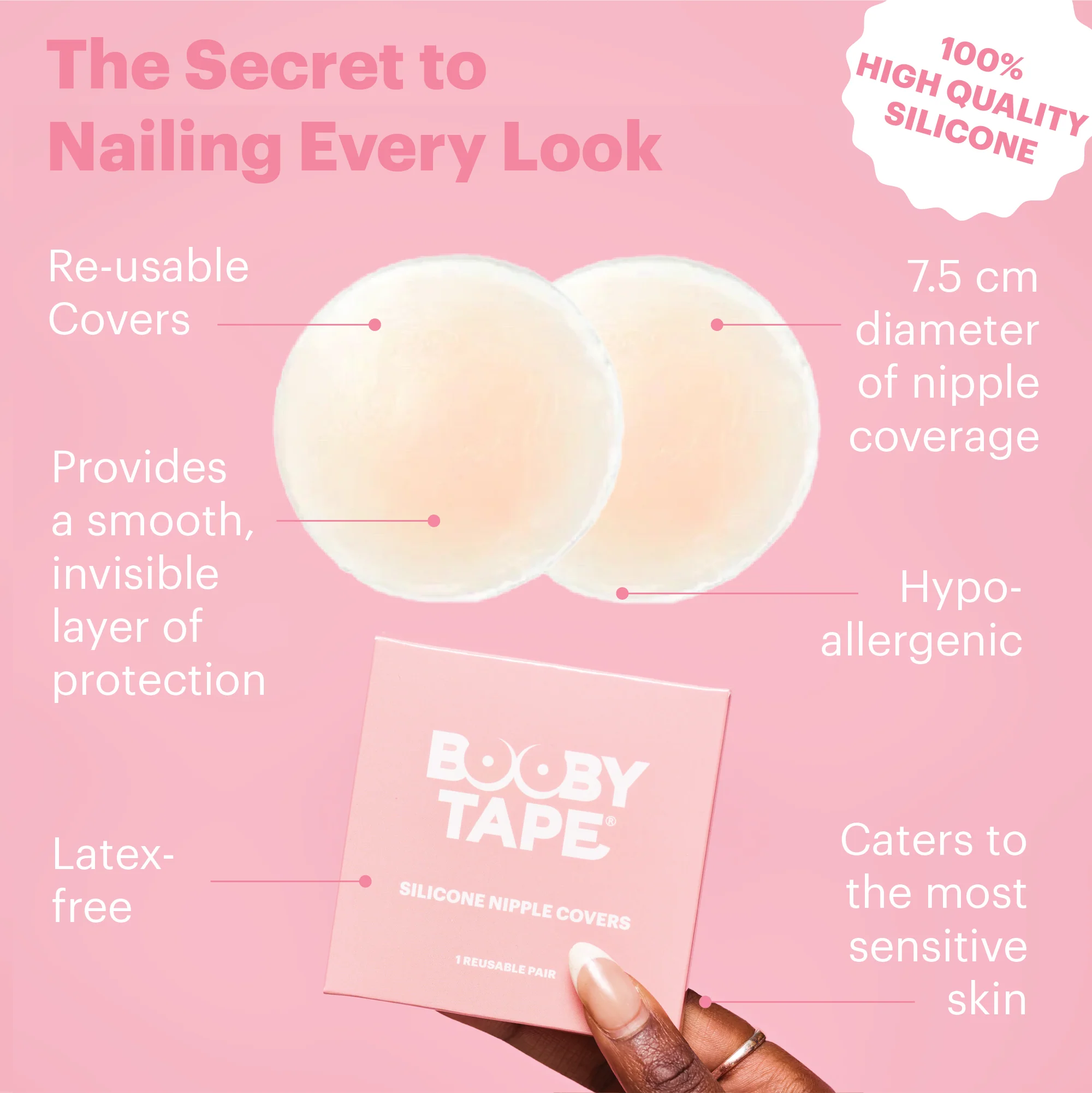 Booby Tape Silicone Nipple Covers, Reusable Adhesive Breast Petals, Nude, 7.5 cm each, 1 Pair - Image 3