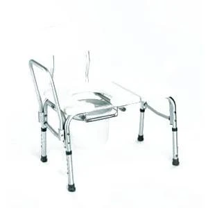 Carex Bathtub Transfer Bench with Cutout and Commode Pail: 1-1/8" (Tip Size), 32-3/4" W x 22-1/2" D x 31" H, 18" to 21" in 1" (Increments), 300 lb, 1