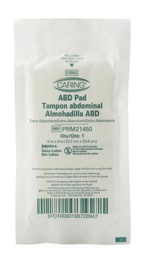 Caring Sterile Abdominal Pads 5" x 9" Box of 25