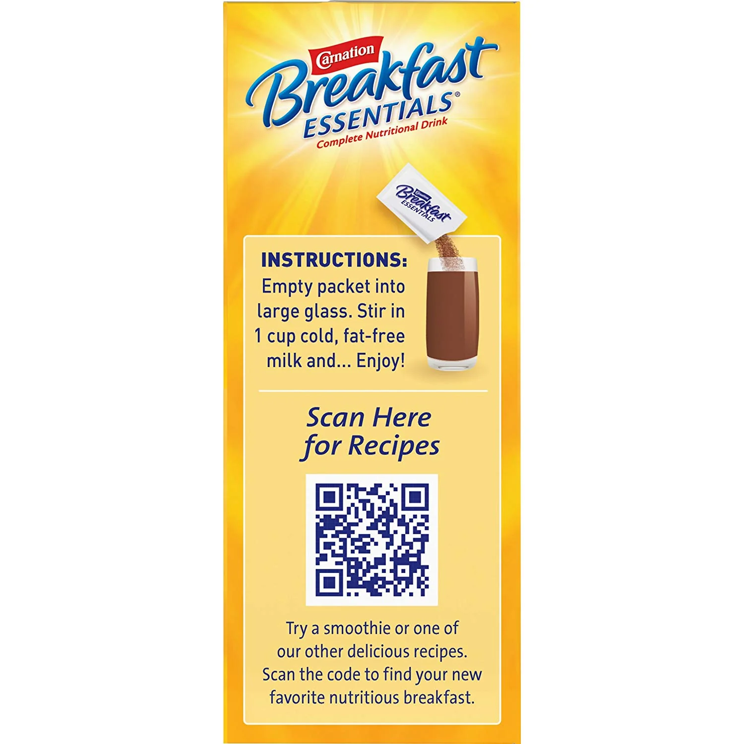 Carnation Breakfast Essentials Oral Supplement Rich Milk Chocolate 36 Gram Individual Packet Powder Box of 10 - Image 2
