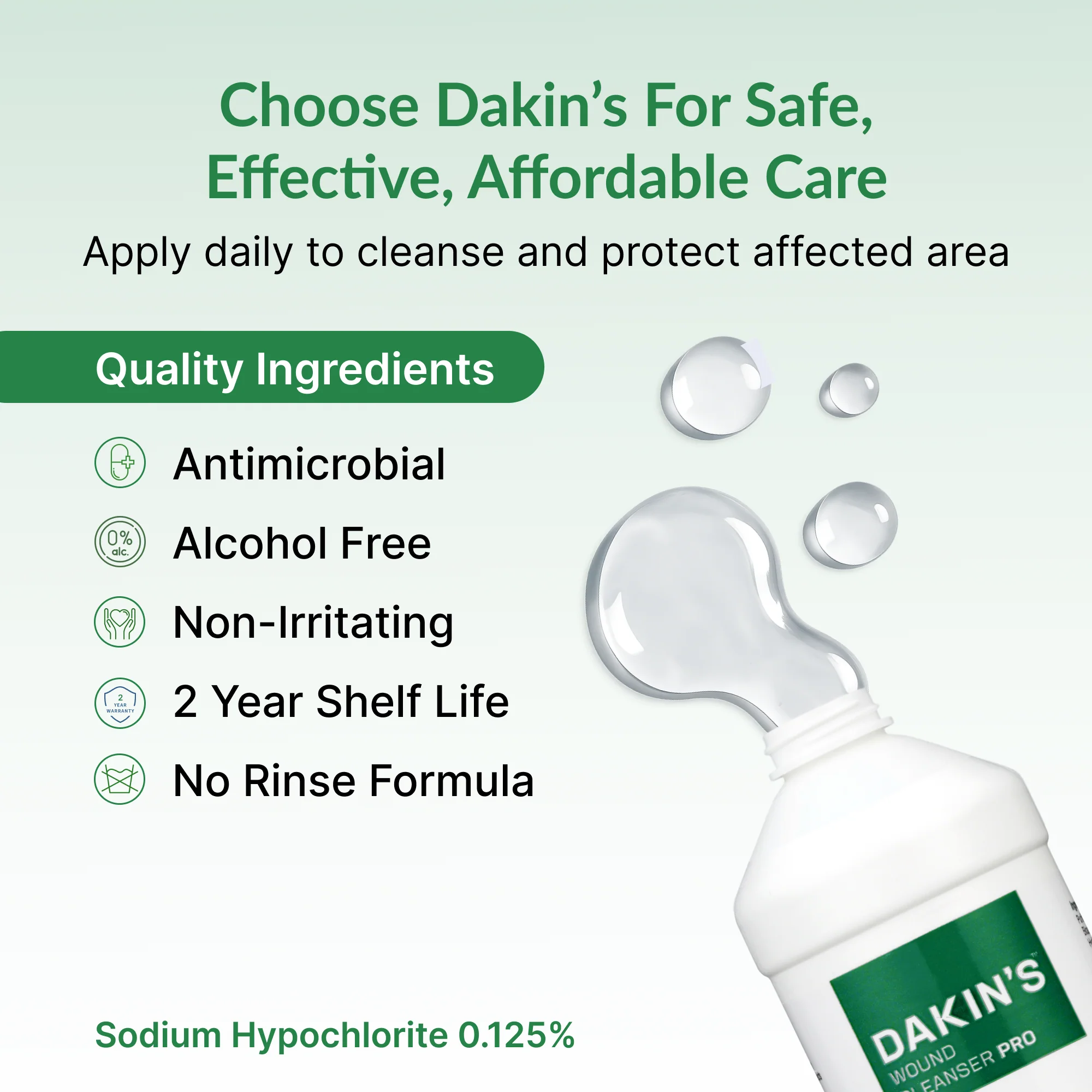 Dakin's Wound Cleanser Pro 0.125% Sodium Hypochlorite Solution for Acute or Chronic Wounds, Antimicrobial No-Rinse Formula, Gentle on Skin, Alcohol Free Wound Therapy - Image 5