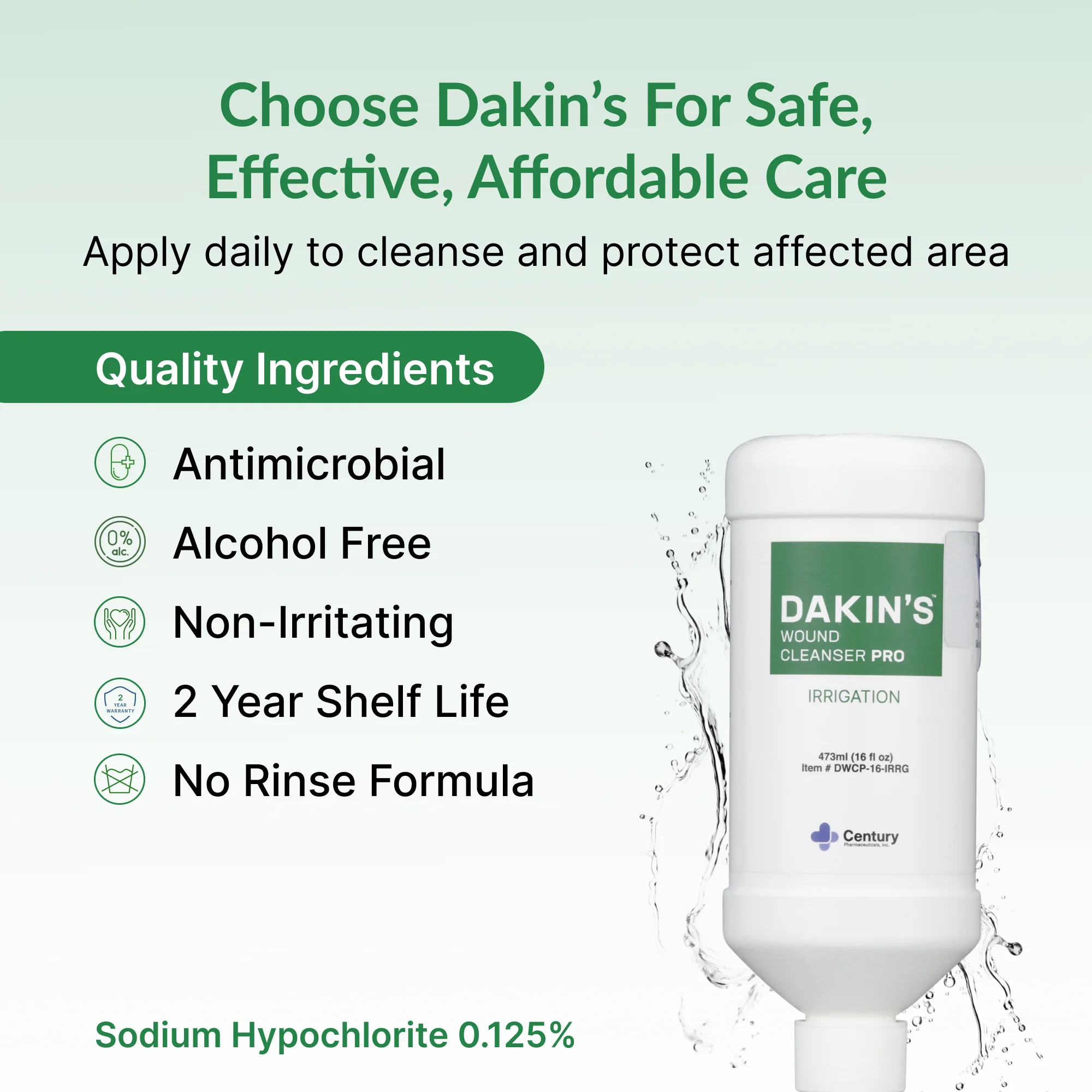 Dakin's Wound Cleanser Pro 0.125% Sodium Hypochlorite Solution for Acute or Chronic Wounds, Antimicrobial No-Rinse Formula, Gentle on Skin, Alcohol Free Wound Therapy - Image 8