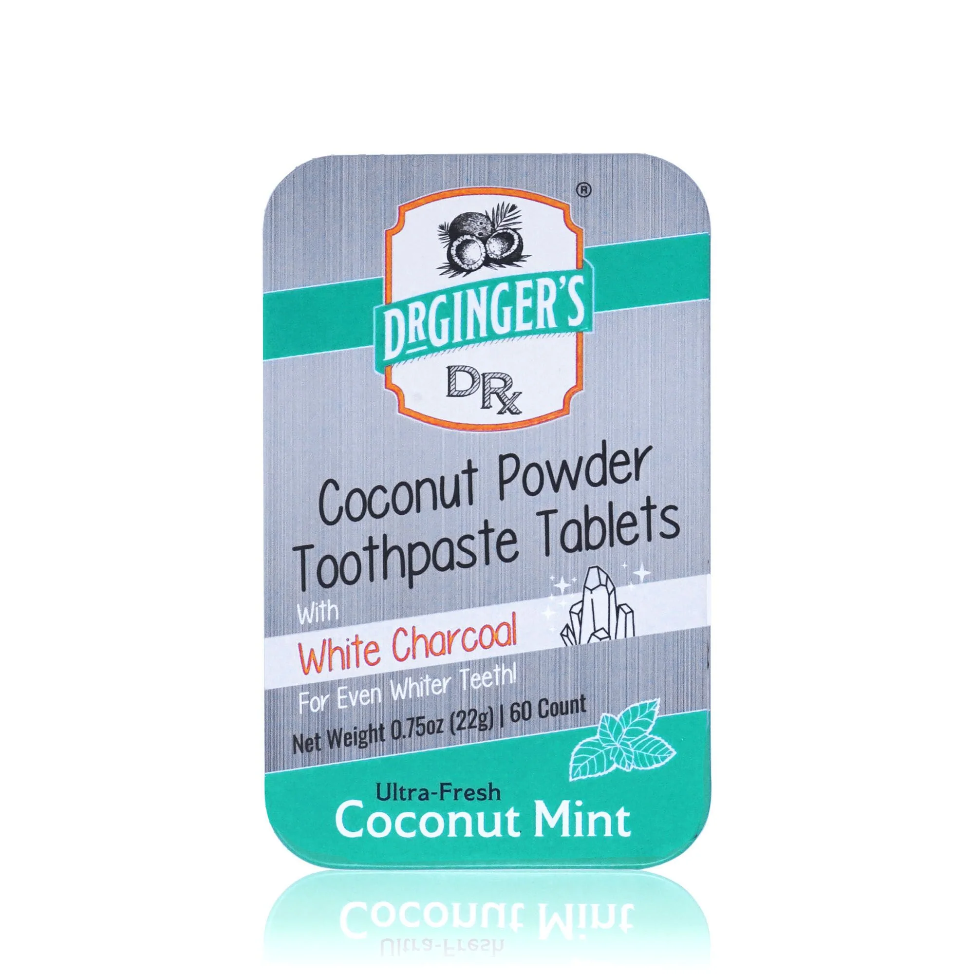 Dr. Ginger's Coconut Mint Toothpaste Tablets, Eco-Friendly Travel Chewable Tabs for Gum Health, Fresh Breath & Plaque Prevention, Fluoride-Free, 0.75oz Tin, 60 Tablets - Image 2