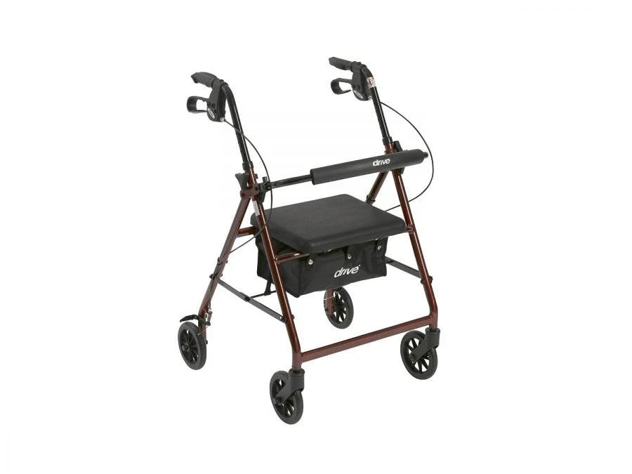 Drive Medical 4-Wheel Rollator Red, 6" Casters, Aluminum, 1 Count