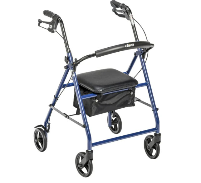 Drive Medical Four Wheel Rollator Walker with Fold Up Removable Back Support - 300 lbs. Weight Capacity, Blue - Image 2