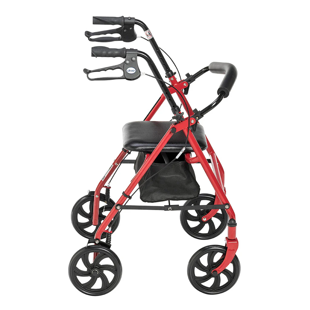 Drive Medical Four Wheel Rollator Walker with Fold Up Removable Back Support - 300 lbs. Weight Capacity, Red - Image 2