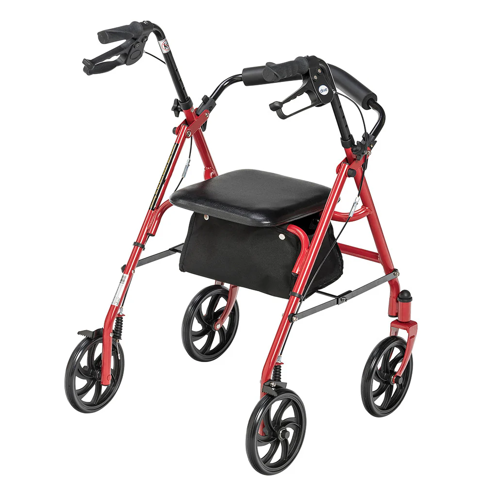 Drive Medical Four Wheel Rollator Walker with Fold Up Removable Back Support - 300 lbs. Weight Capacity, Red - Image 3