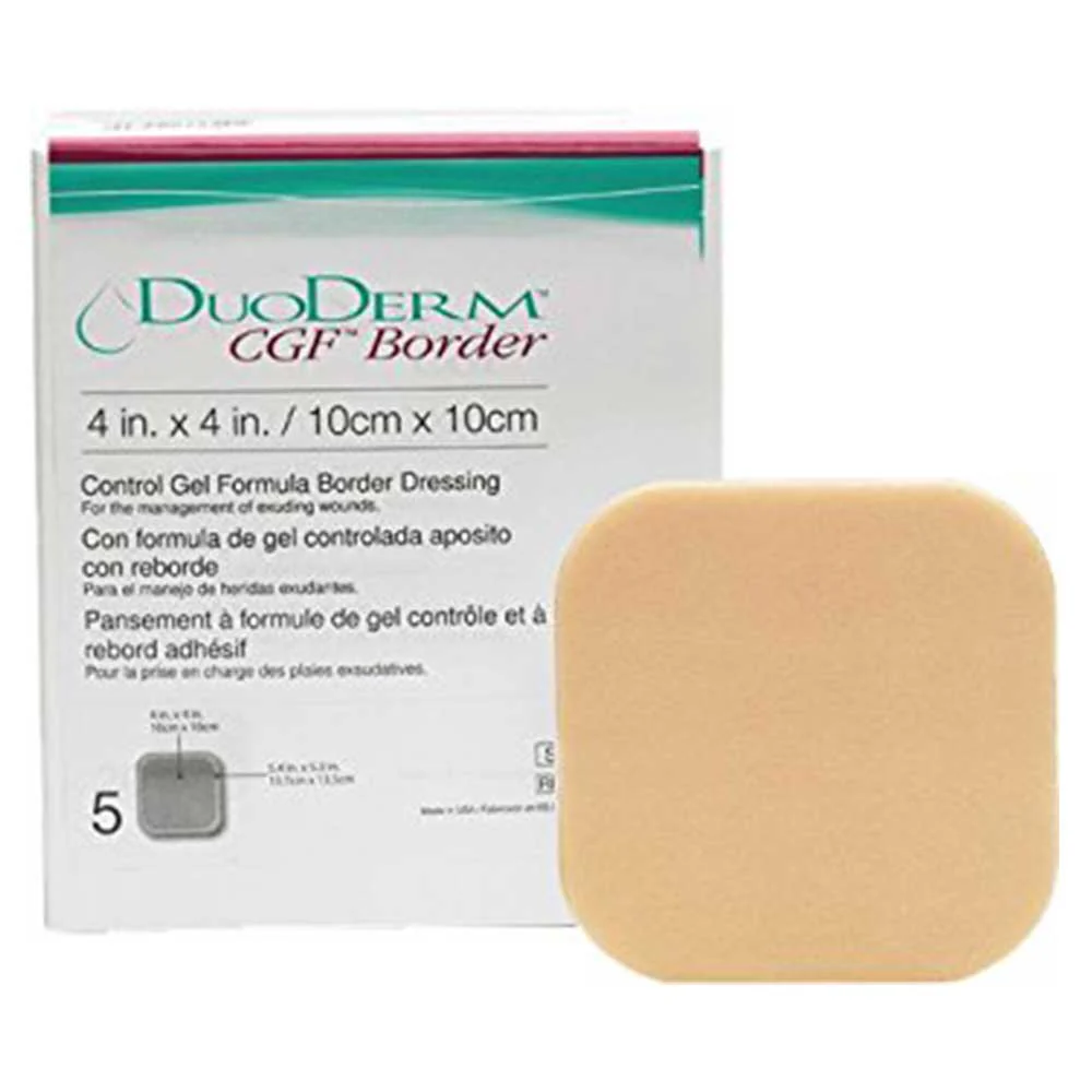 DuoDerm CGF Hydrocolloid Square Dressing with Adhesive Border - 4" x 4", Box of 5 - Image 2