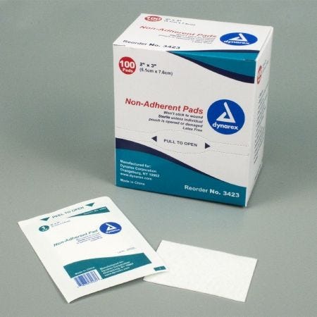 Dynarex 3423 NonAdherent Pads, Box of 100