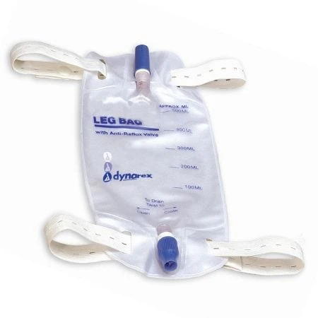 Dynarex 4281 Urinary Leg Bag Anti-Reflux Valve 600 mL Vinyl. 1 count