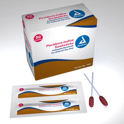 Dynarex Povidone Iodine Swabsticks, 3's, Box of 75