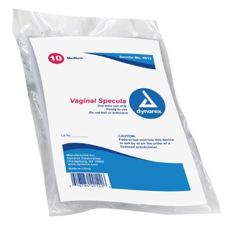 Dynarex Vaginal Speculum NonSterile Polystyrene Medium, w/o light source, Case of 100