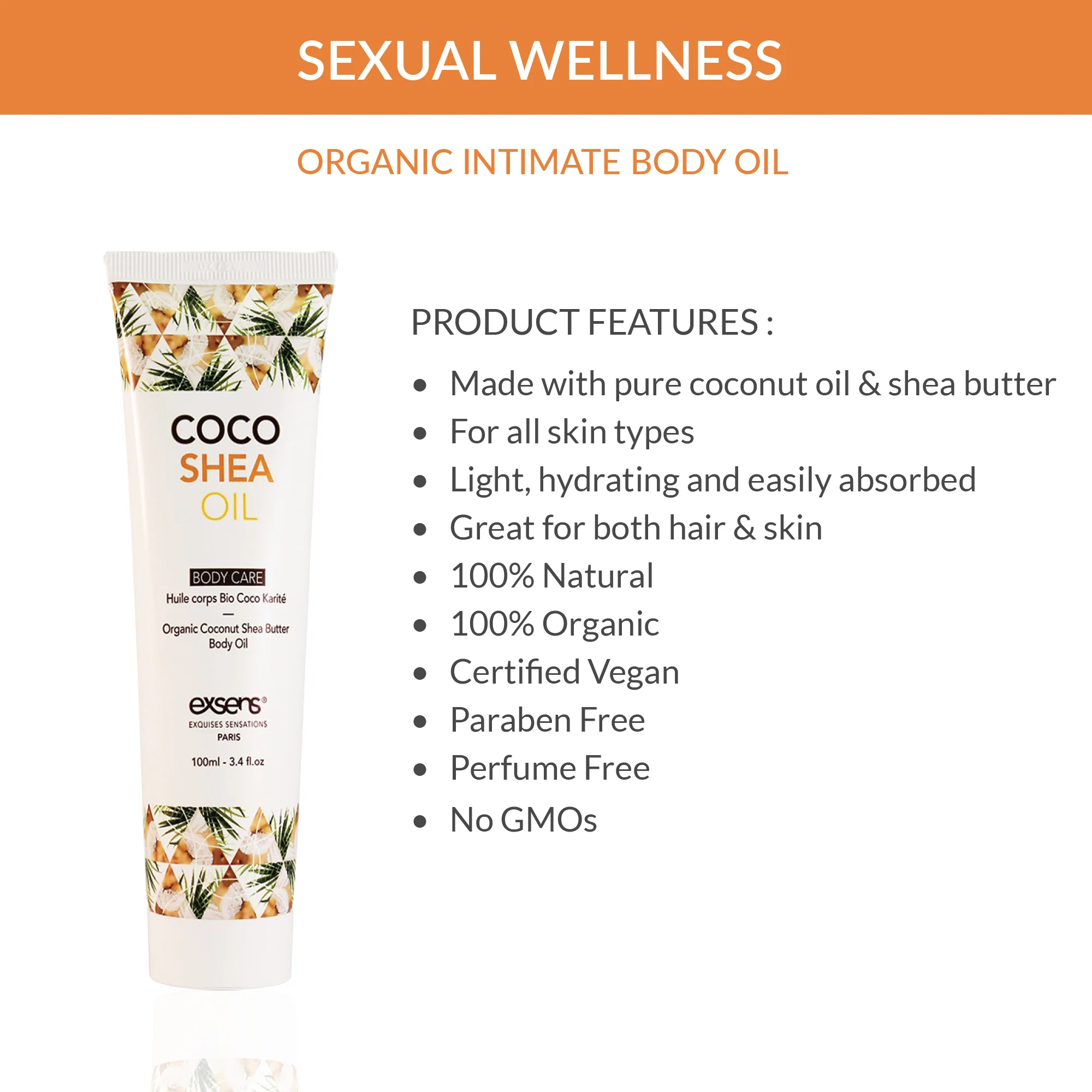 Exsens Cocoa Shea Body Oil and Intimate Moisturizer, Organic, Natural Scent, 100ml (3.4 fl.oz), 1 count - Image 4