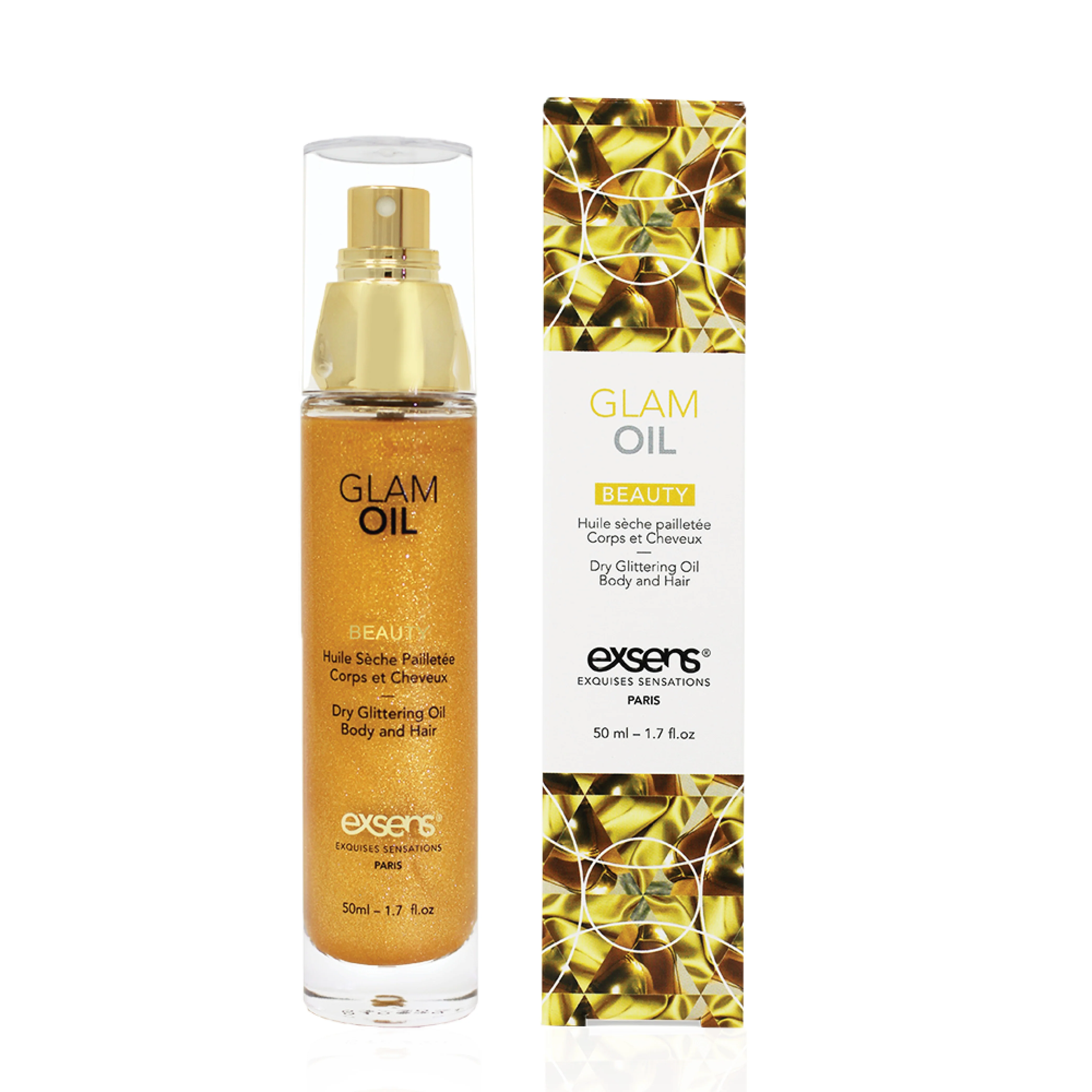 Exsens Gold Shimmering Glam Oil for Body & Hair, 50ml (1.7 fl.oz) 1 Count