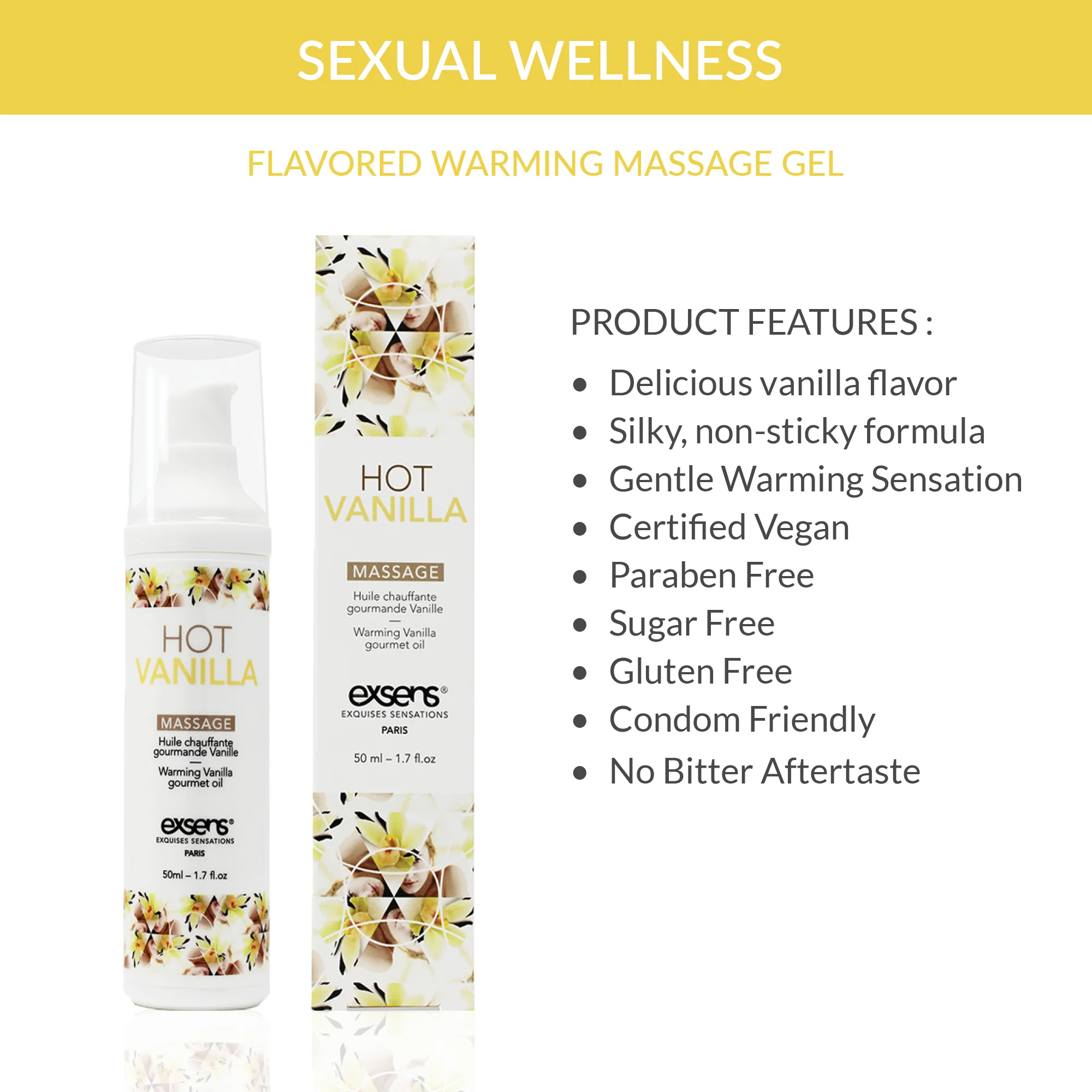 Exsens Hot Vanilla Warming Intimate Massage Oil, All Natural, 50ml (1.7 fl.oz), 1 count - Image 4
