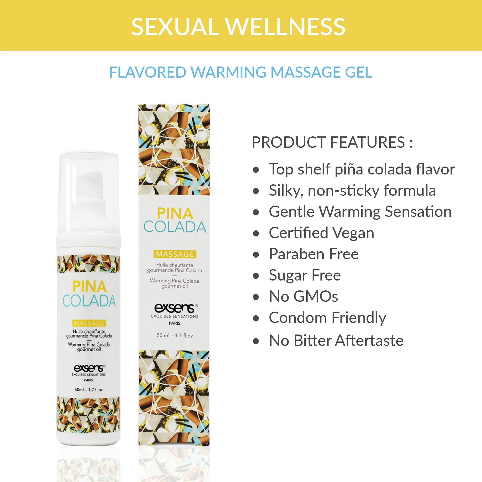 Exsens Pina Colada Gourmet Warming Massage Oil, 50ml (1.7 fl.oz), 1 Count - Image 3