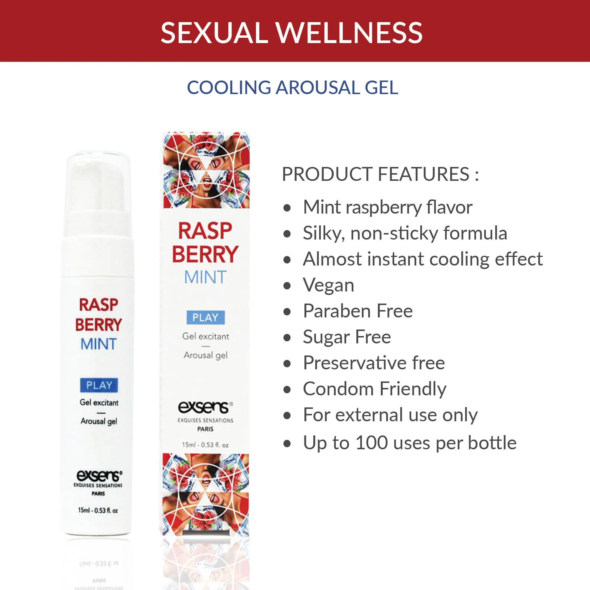 Exsens Raspberry Mint Arousal Lubricant and Flavored Foreplay Gel, 15ml (0.53 fl.oz), 1 count - Image 4