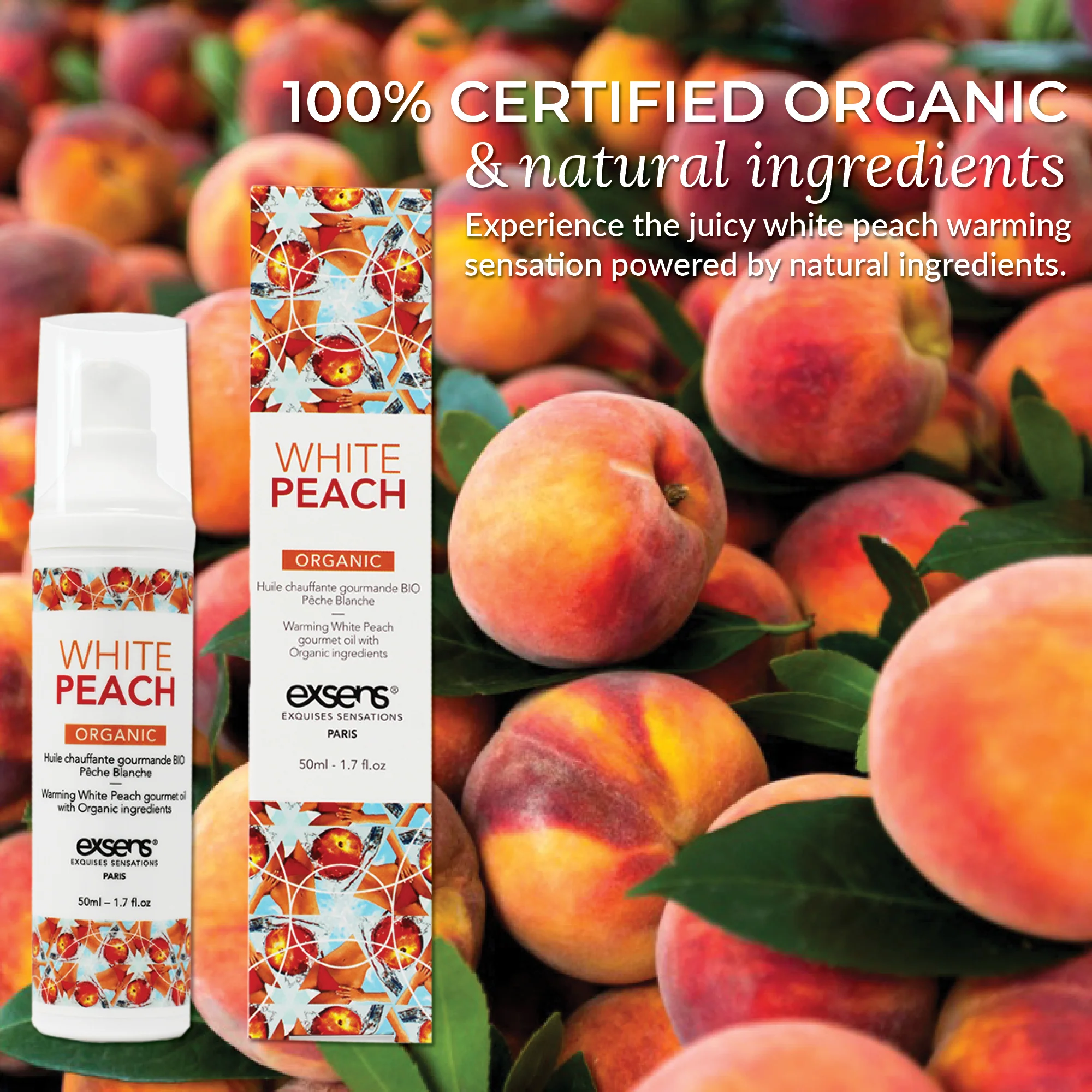 Exsens White Peach Warming Intimate Organic Massage Oil, 50ml (1.7 fl.oz), 1 count - Image 5