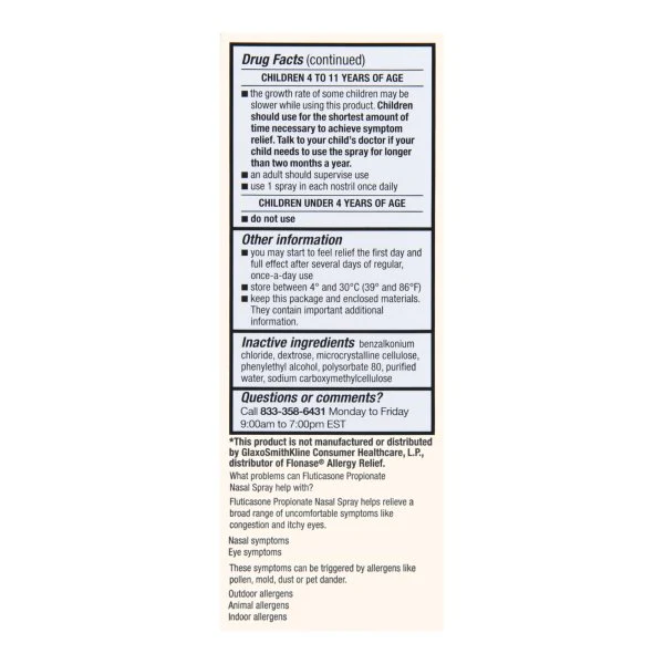 Foster & Thrive Allergy Relief Nasal Spray, 50 mcg Strength, 11.1 mL Spray Bottle - Image 4