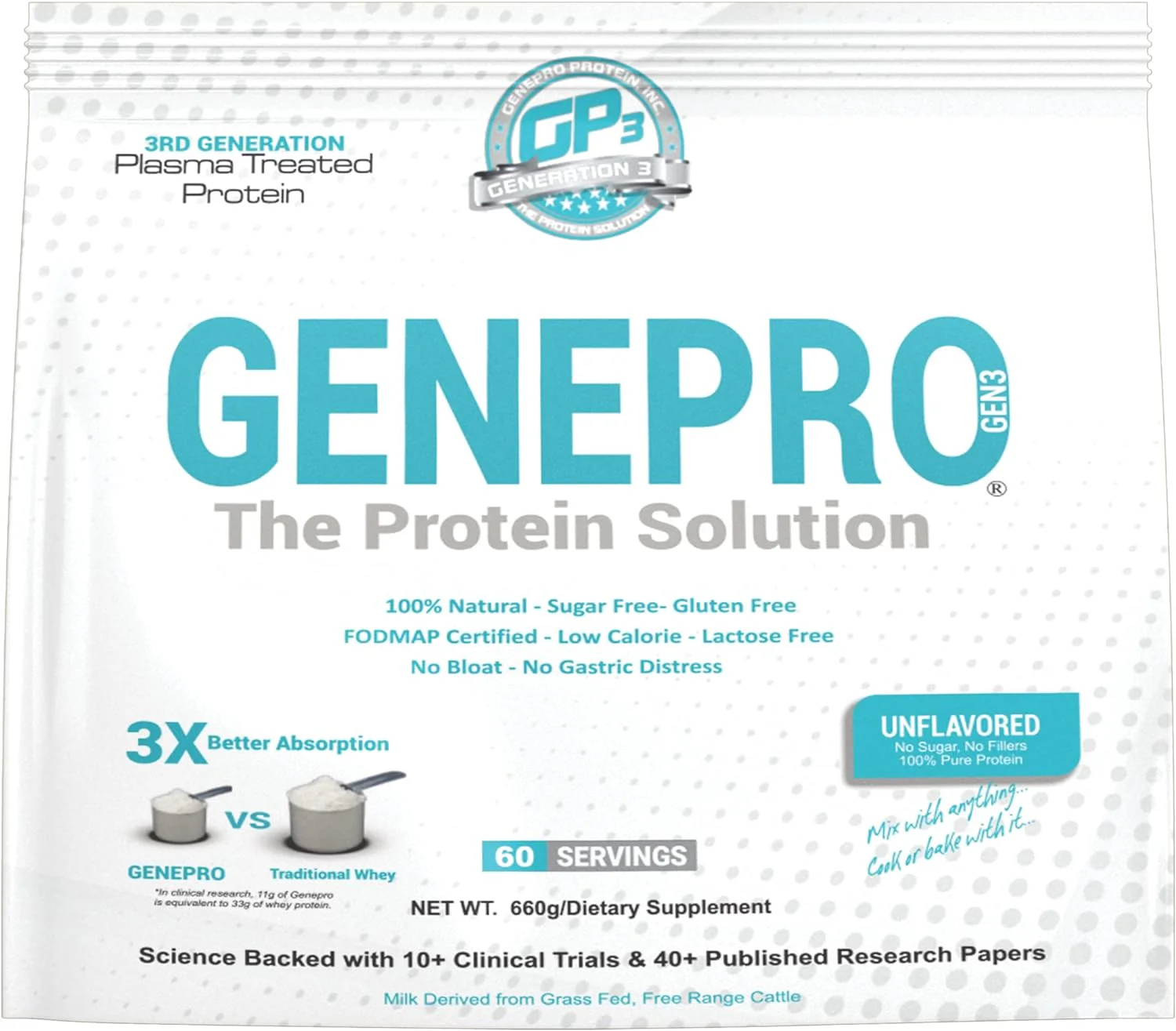 Genepro Unflavored Protein Powder - New Formula - Lactose-Free, Gluten-Free & Non-GMO Whey Isolate Supplement Shake, 3rd Generation, Multiple Servings - Image 2