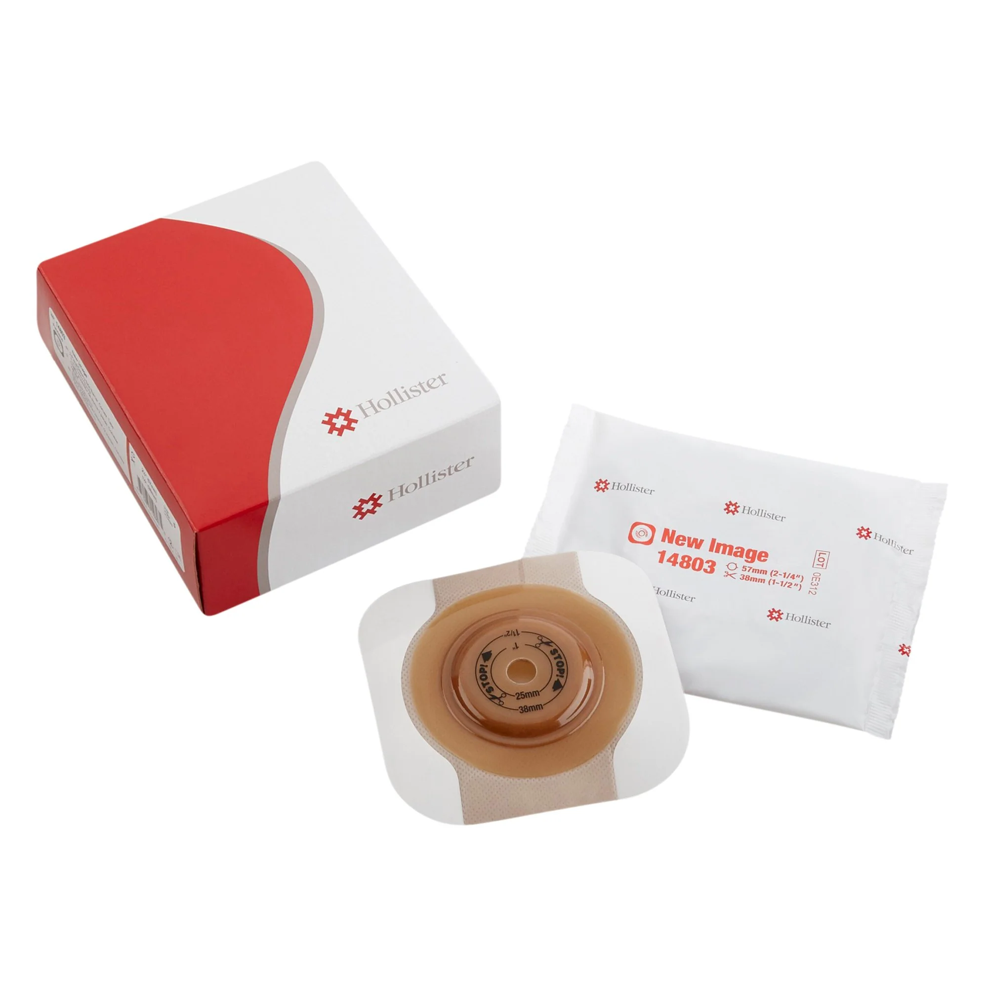 Hollister New Image Flextend Up to 1-1/2" Cut-to-Fit Convex Skin Barrier, 2-1/4" Flange, Tape Border, Red, Box of 5