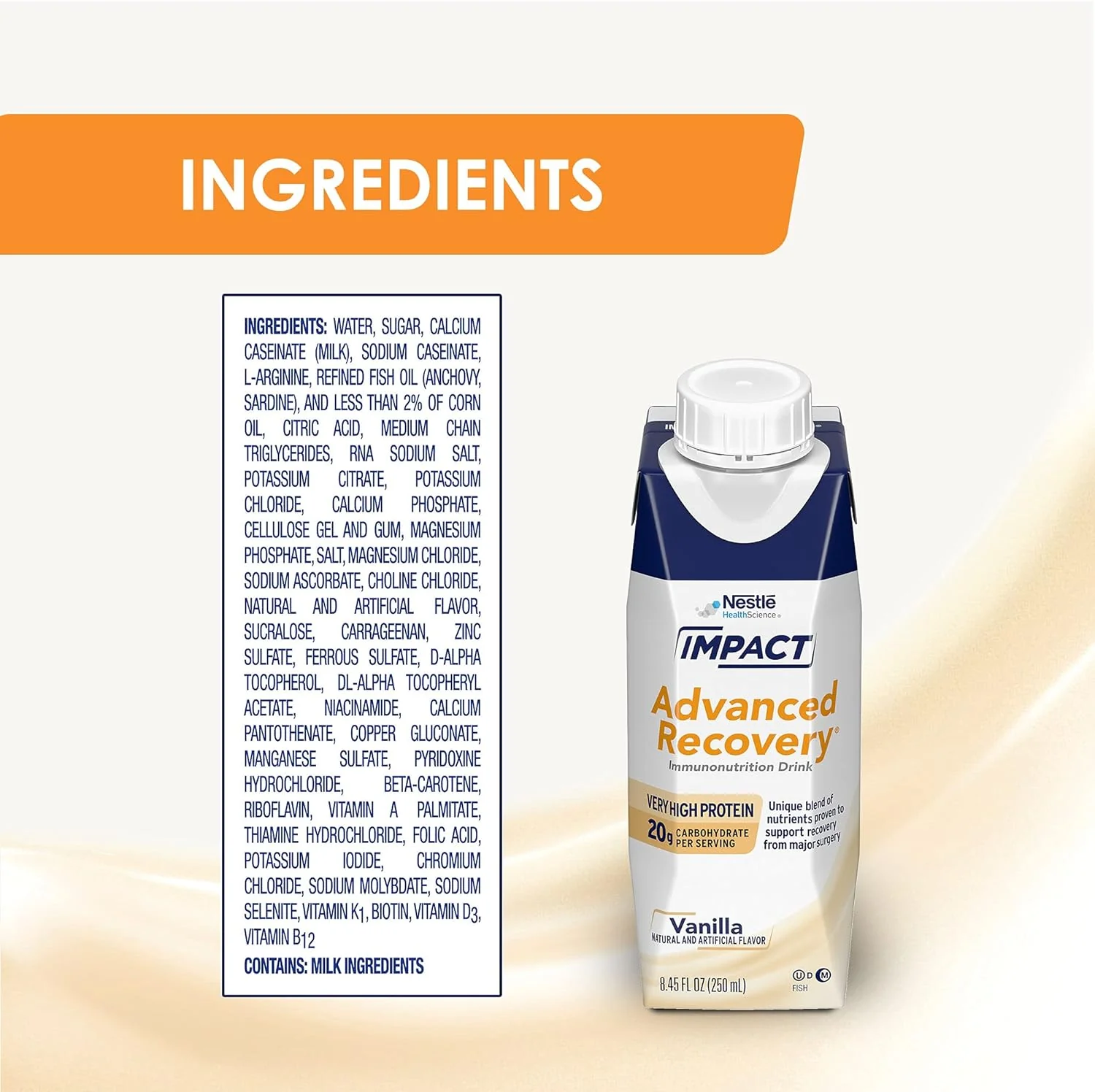 IMPACT Advanced Recovery Immunonutrition Drink, Vanilla, Nutrition PRE and POST Surgery, (280 Calories, 26g Protein) 8.45 Fl Oz Cartons - Image 3