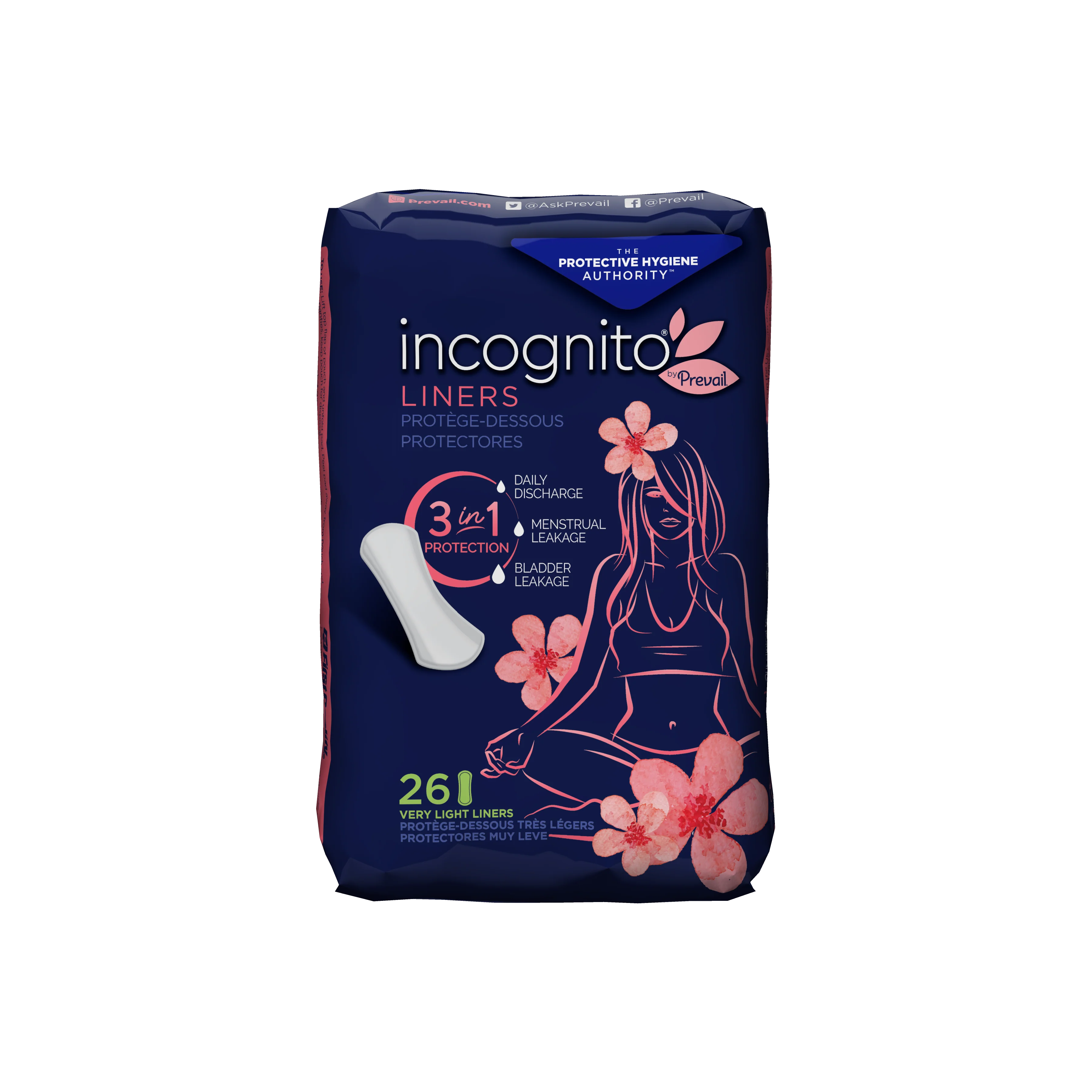 Incognito by Prevail Absorbent 3-in-1 Protective Postpartum Liner for Menstrual and Bladder Leaks, 9 hours of Protection with Odor Guard