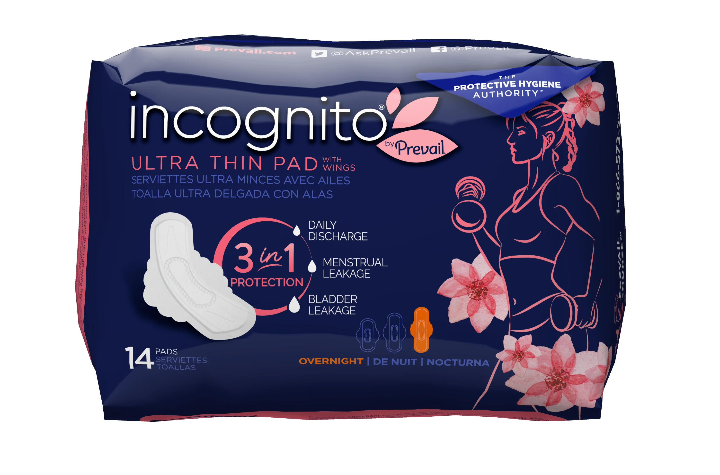 Incognito by Prevail Absorbent 3-in-1 Protective Postpartum Ultra Thin Pad with Wings for Menstrual and Bladder Leaks with Odor Guard - Image 2