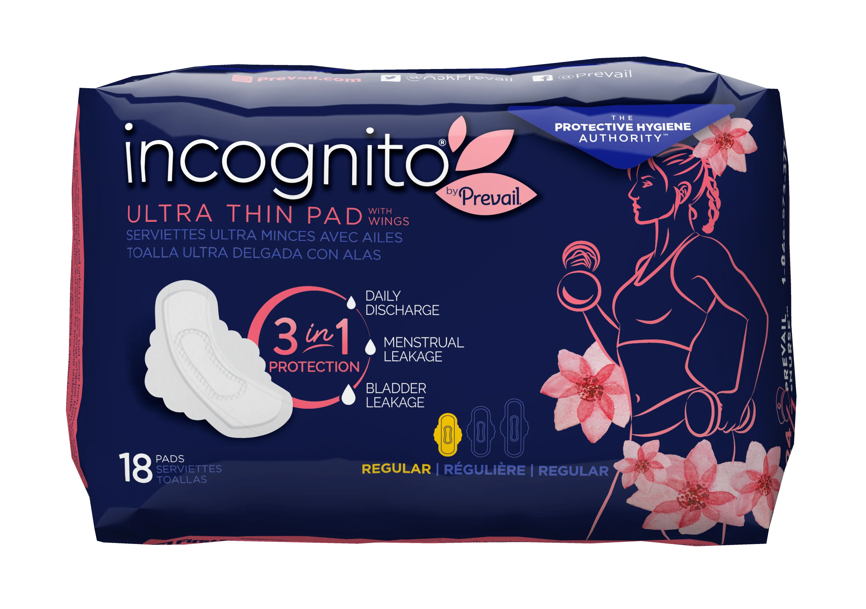 Incognito by Prevail Absorbent 3-in-1 Protective Postpartum Ultra Thin Pad with Wings for Menstrual and Bladder Leaks with Odor Guard - Image 3
