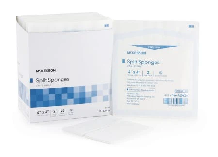 I.V. / Drain Split Dressing McKesson 1642426 Poly / Rayon Blend 4 X 4 Inch Square Sterile. Pack of 2.