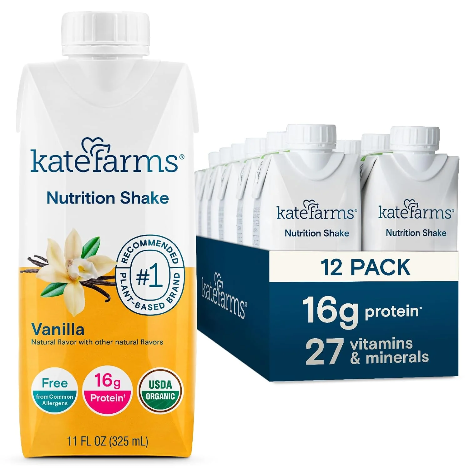 Kate Farms Organic Plant Based Nutrition Shake, Vanilla, Chocolate, and Coffee Flavors, 16g protein, 27 Vitamins and Minerals, Meal Replacement, Protein Shake, Gluten Free, Non-GMO, 11 oz, 11 FL Oz, Pack of 12 or 1 Each - Image 17