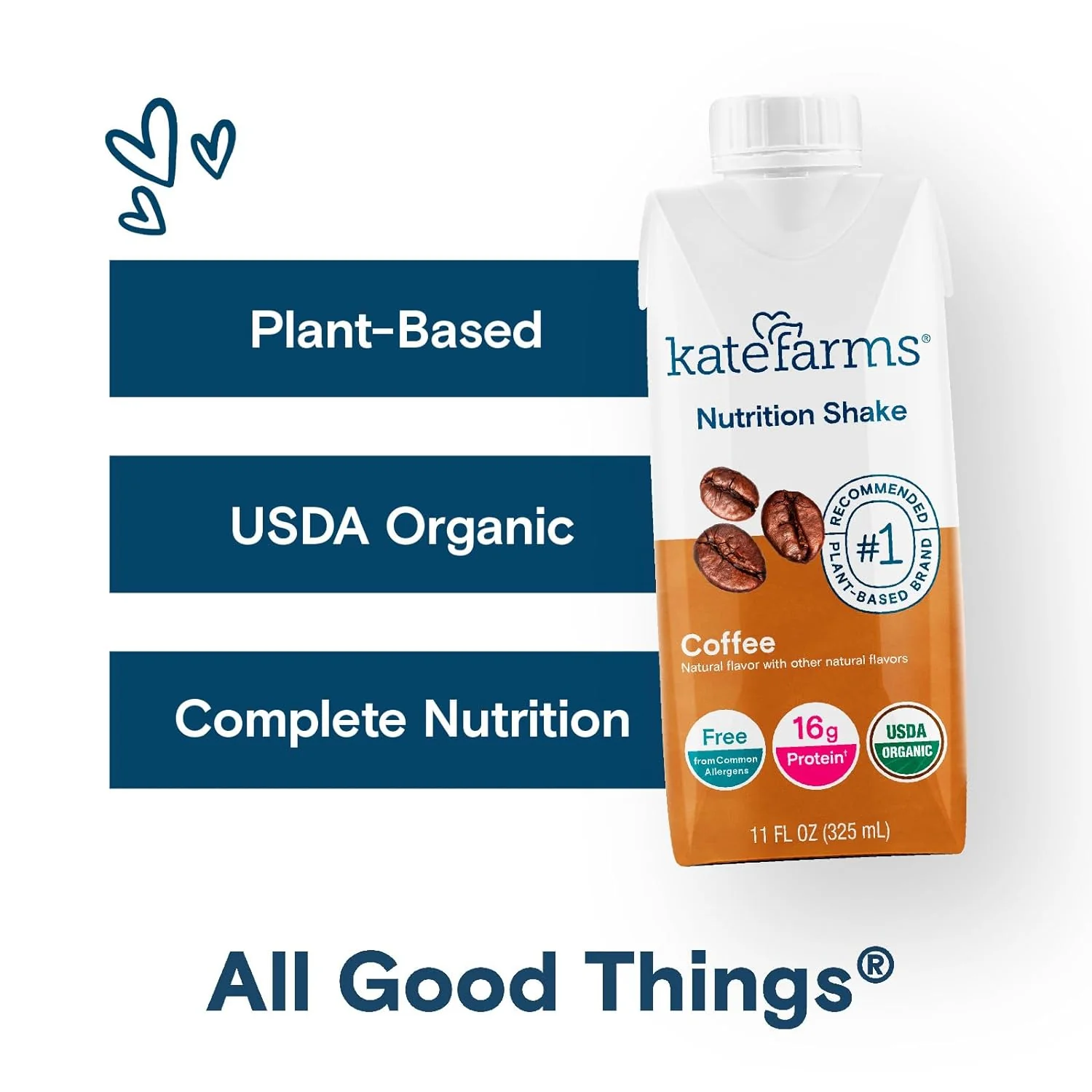 Kate Farms Organic Plant Based Nutrition Shake, Vanilla, Chocolate, and Coffee Flavors, 16g protein, 27 Vitamins and Minerals, Meal Replacement, Protein Shake, Gluten Free, Non-GMO, 11 oz, 11 FL Oz, Pack of 12 or 1 Each - Image 3