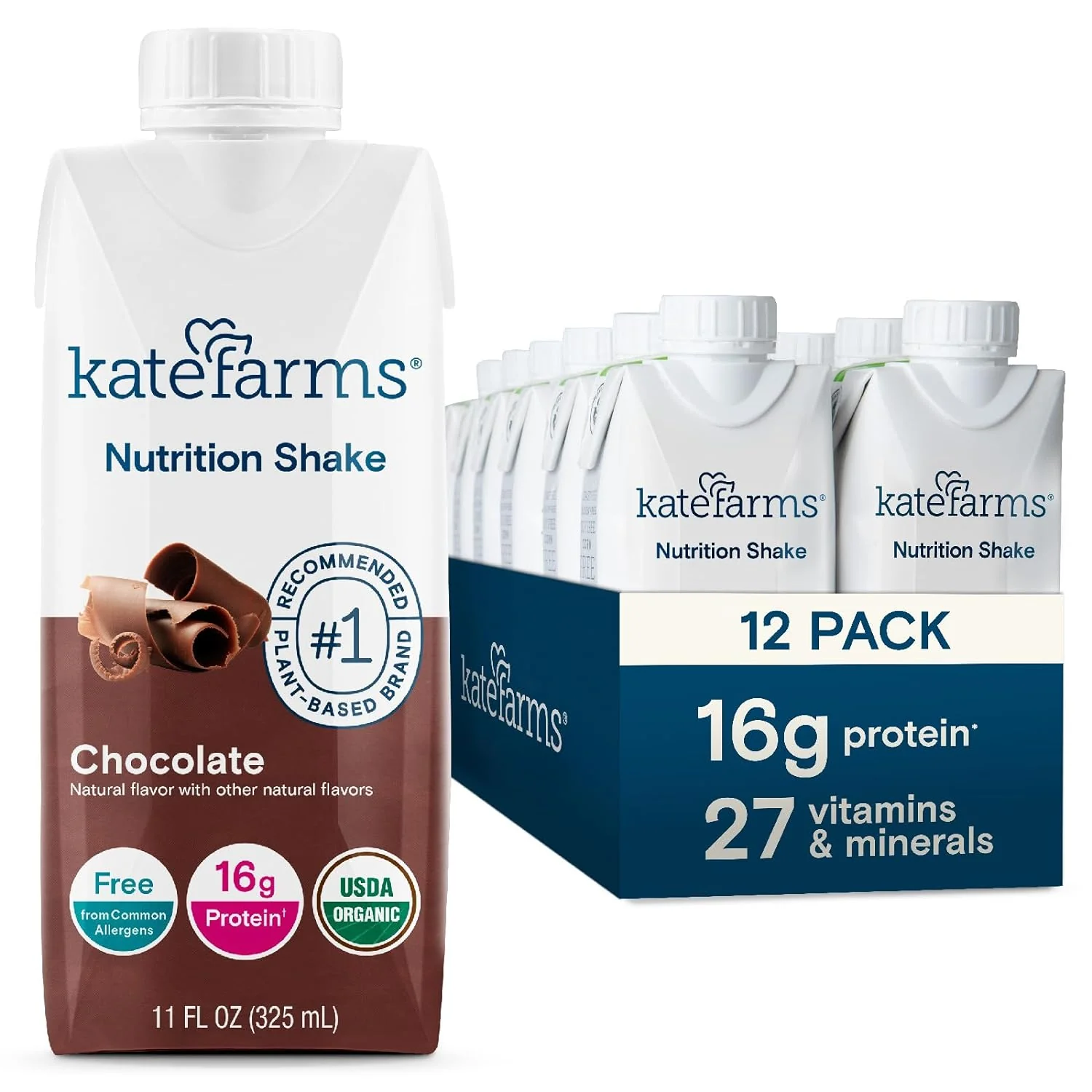 Kate Farms Organic Plant Based Nutrition Shake, Vanilla, Chocolate, and Coffee Flavors, 16g protein, 27 Vitamins and Minerals, Meal Replacement, Protein Shake, Gluten Free, Non-GMO, 11 oz, 11 FL Oz, Pack of 12 or 1 Each - Image 9