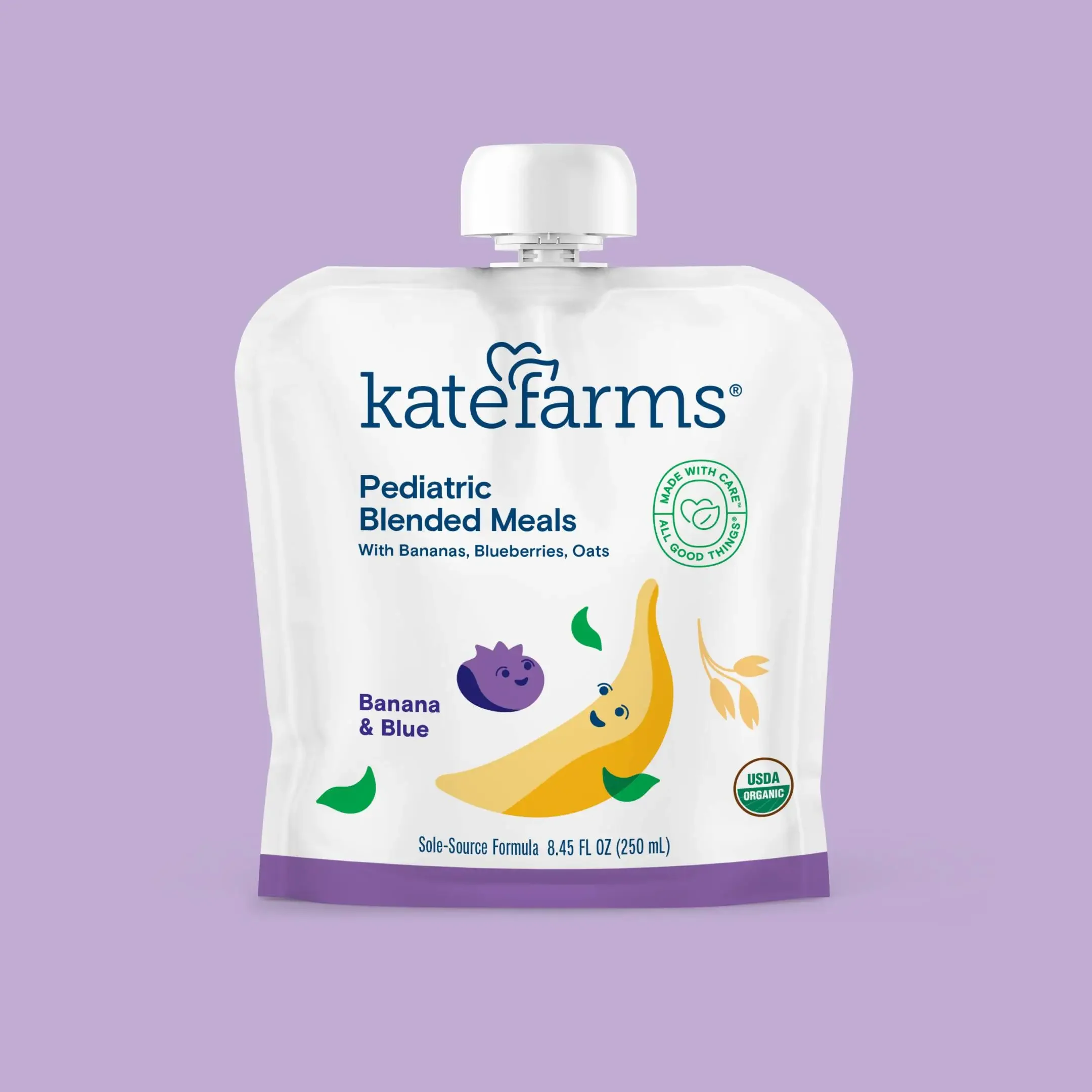 Kate Farms Organic Pediatric Blended Meal, Multiple Flavors, 8G Protein, Organic Whole Foods, Oral or Tube Feed Nutrition, Gluten Free and Non-GMO, 8.45 FL Oz, Pack of 12 or 1 Each
