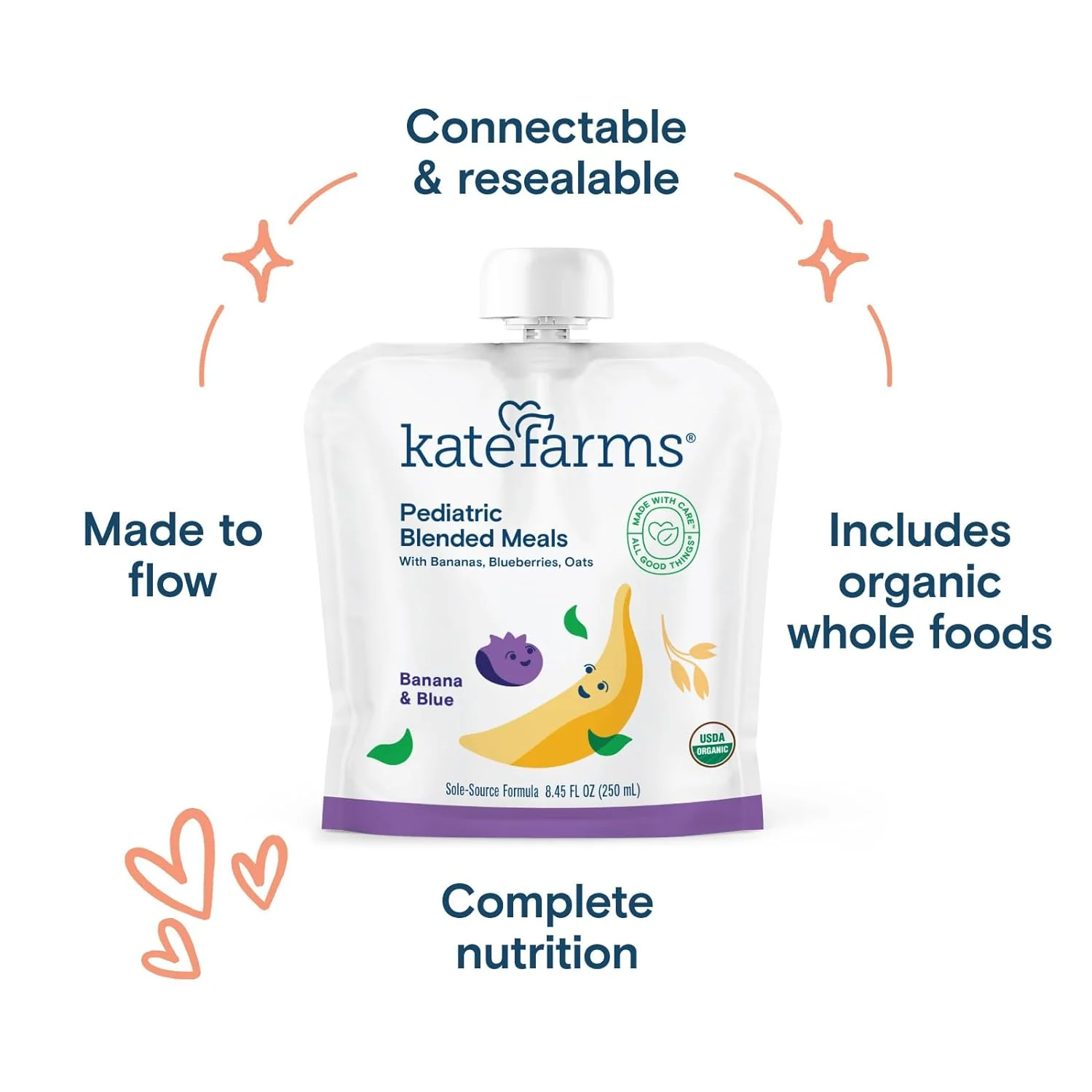 Kate Farms Organic Pediatric Blended Meal, Multiple Flavors, 8G Protein, Organic Whole Foods, Oral or Tube Feed Nutrition, Gluten Free and Non-GMO, 8.45 FL Oz, Pack of 12 or 1 Each - Image 3