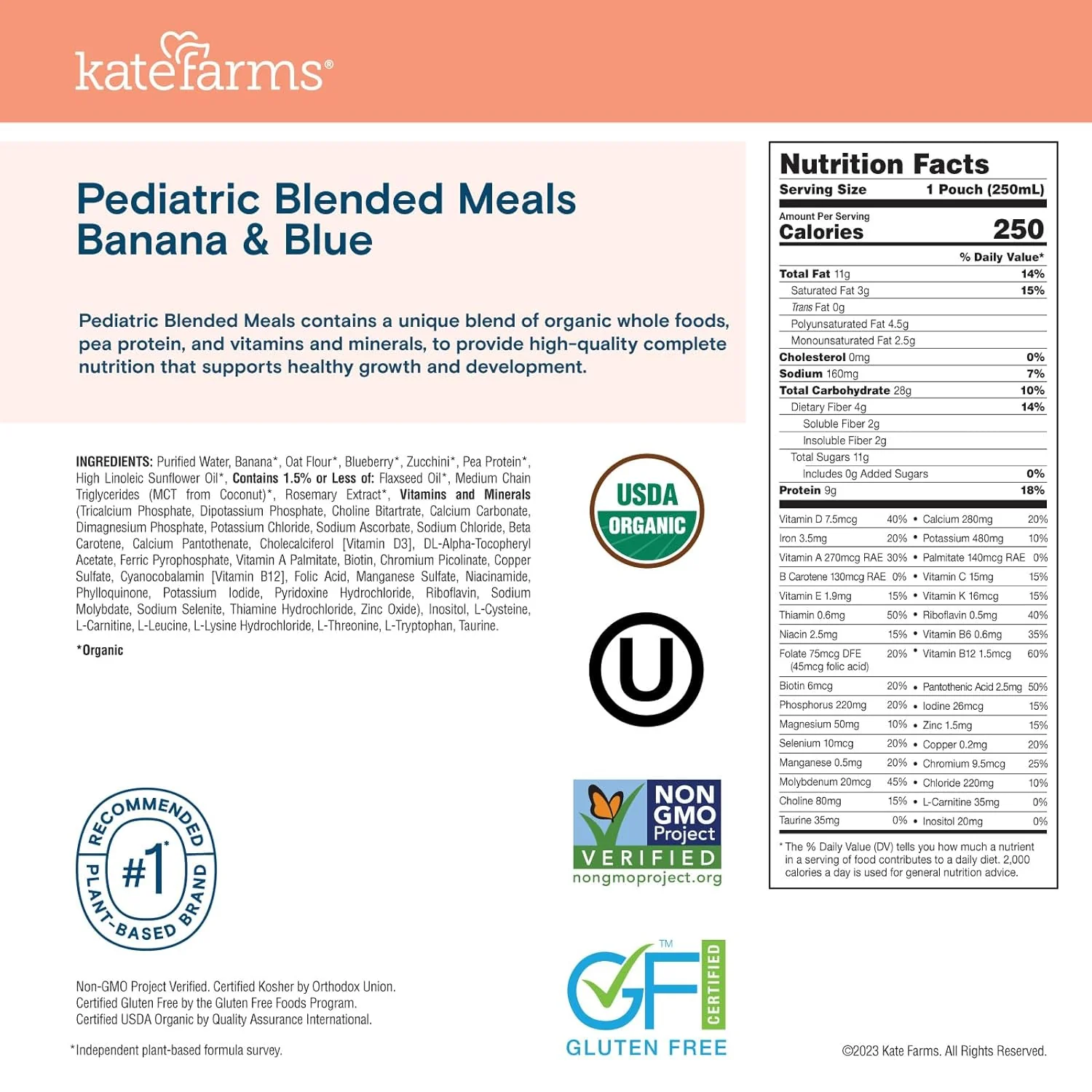Kate Farms Organic Pediatric Blended Meal, Multiple Flavors, 8G Protein, Organic Whole Foods, Oral or Tube Feed Nutrition, Gluten Free and Non-GMO, 8.45 FL Oz, Pack of 12 or 1 Each - Image 7