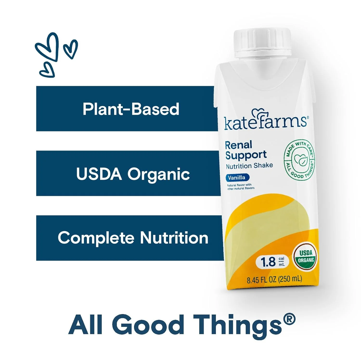 Kate Farms Renal Support 1.8 Shake, Vanilla Flavor, Organic Plant Based, 20g Protein, 27 Vitamins and Minerals, Specialized Dialysis Nutrition Support, Gluten Free and Non-GMO, 8.45 Fl Oz, Pack of 12 or 1 Each - Image 3