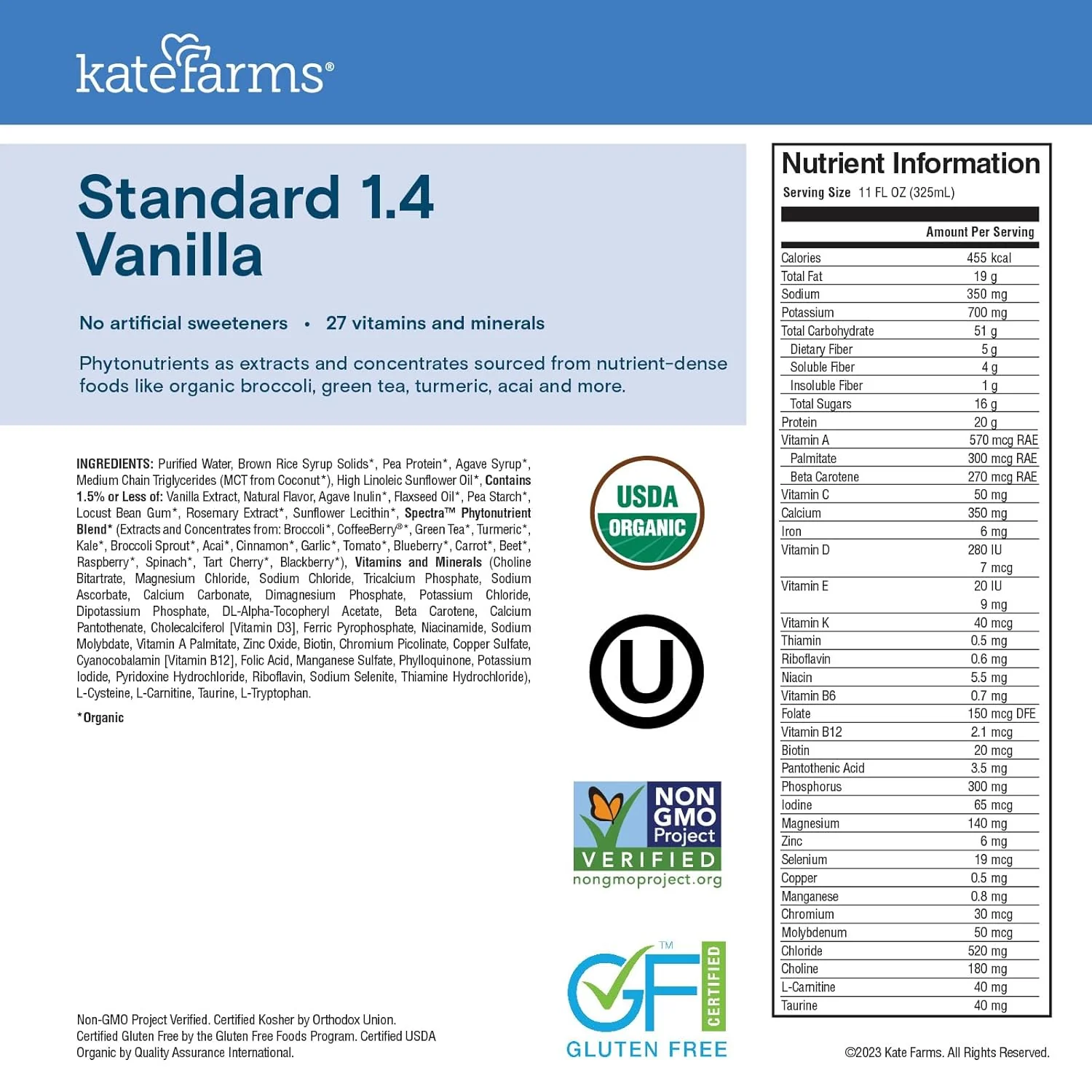 Kate Farms Adult Standard 1.4 Formula, Chocolate, Vanilla, and Plain Flavors, Sole Source Nutrition, Meal-Replacement Shake or Supplemental Drink, Complete Vegan Protein Shake, 11 FL Oz, Pack of 12 or 1 Each - Image 17