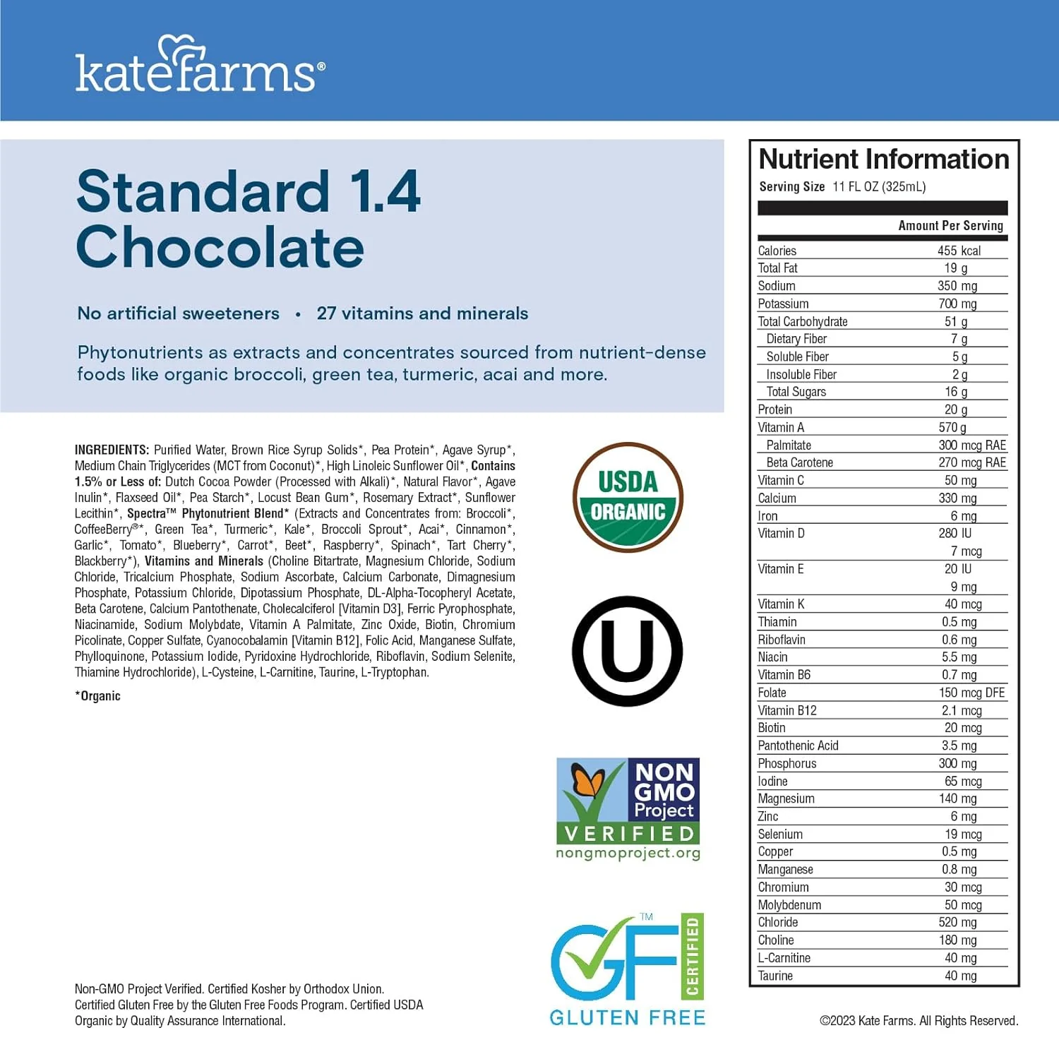 Kate Farms Adult Standard 1.4 Formula, Chocolate, Vanilla, and Plain Flavors, Sole Source Nutrition, Meal-Replacement Shake or Supplemental Drink, Complete Vegan Protein Shake, 11 FL Oz, Pack of 12 or 1 Each - Image 27