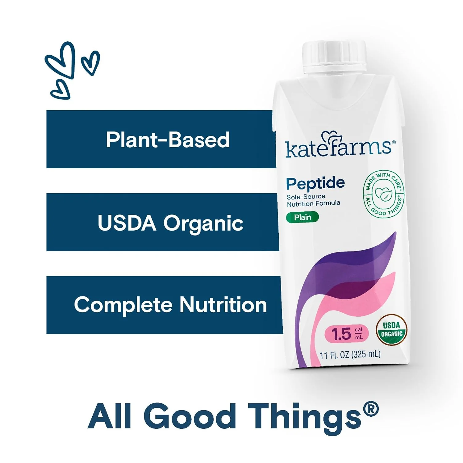 Kate Farms Adult Peptide 1.5 Sole-Source Nutrition Formula, Vanilla and Plain Flavors, Organic Enzymatically Hydrolyzed Plant-Based Protein Drink, Made Without Gluten, Soy, Dairy, or Corn, 11 FL Oz, Pack of 12 or 1 Each - Image 11