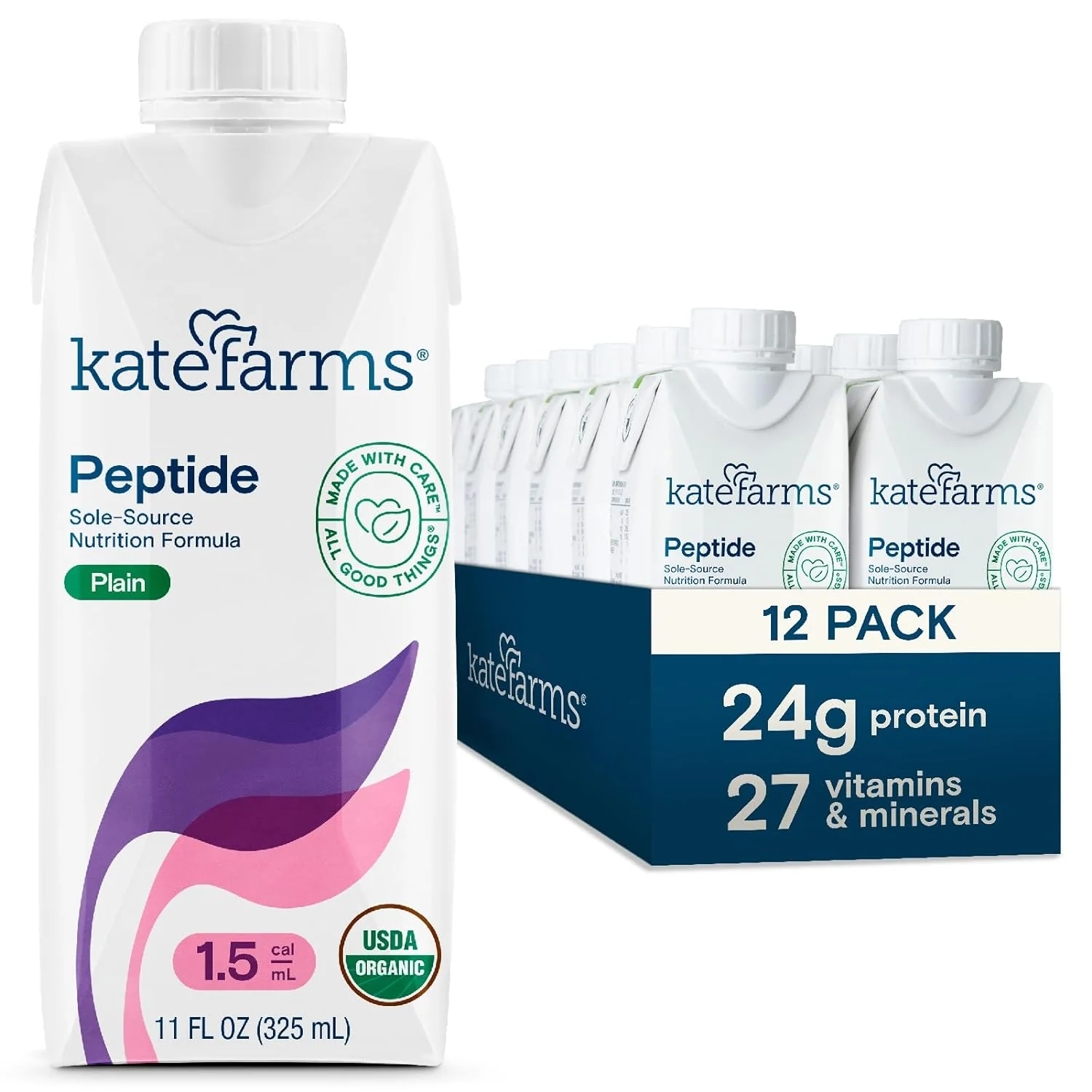 Kate Farms Adult Peptide 1.5 Sole-Source Nutrition Formula, Vanilla and Plain Flavors, Organic Enzymatically Hydrolyzed Plant-Based Protein Drink, Made Without Gluten, Soy, Dairy, or Corn, 11 FL Oz, Pack of 12 or 1 Each - Image 16
