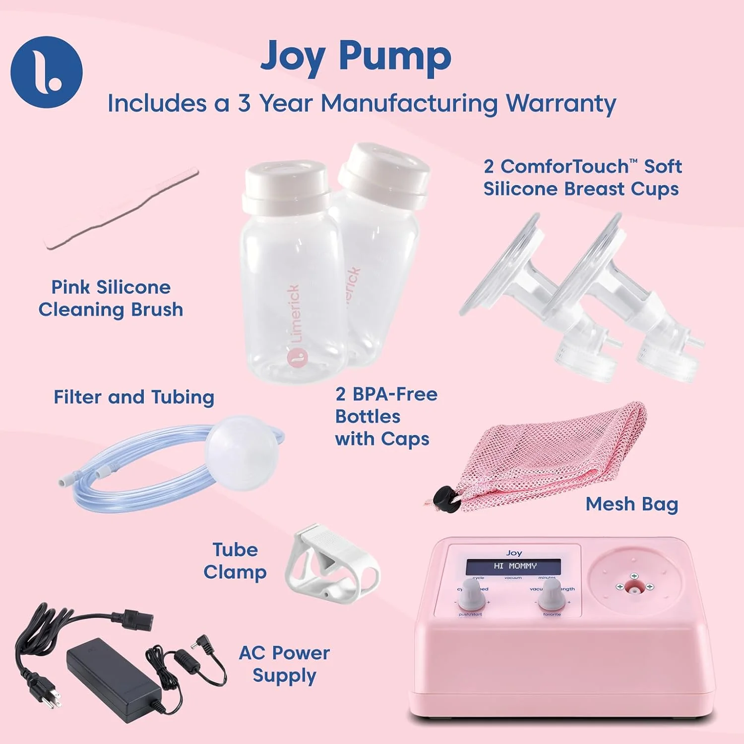 Limerick Joy Standard Digital Breast Pump, Hospital Grade Compression & Vaccum Technology, Dual Soft Silicone Breast Cups, Digital Display - Image 6