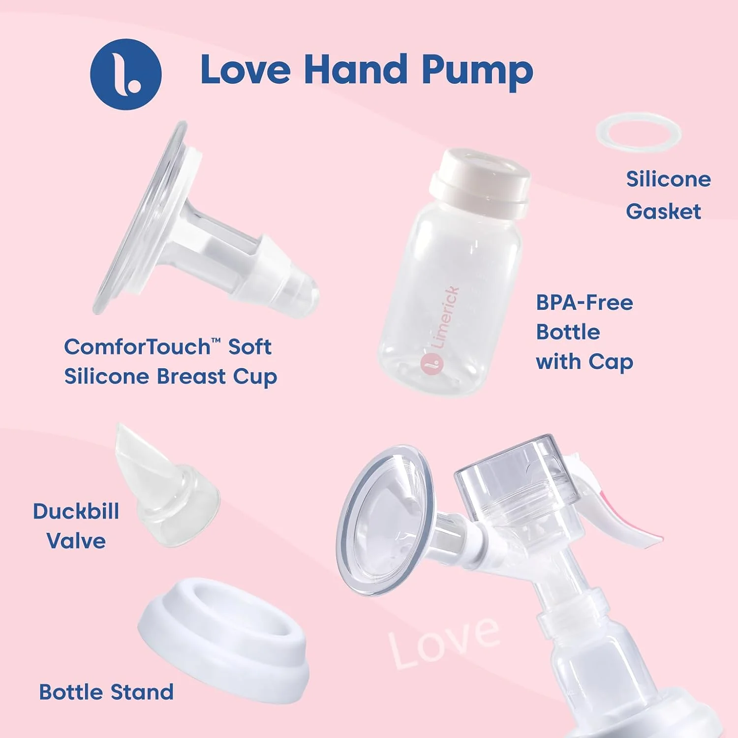 Limerick Love Manual Hand Pump, Easy-to-Use, Includes ComforTouch Silicone Breast Cup, BPA-Free Bottle, Silicone Gaskets, Portable - Image 6