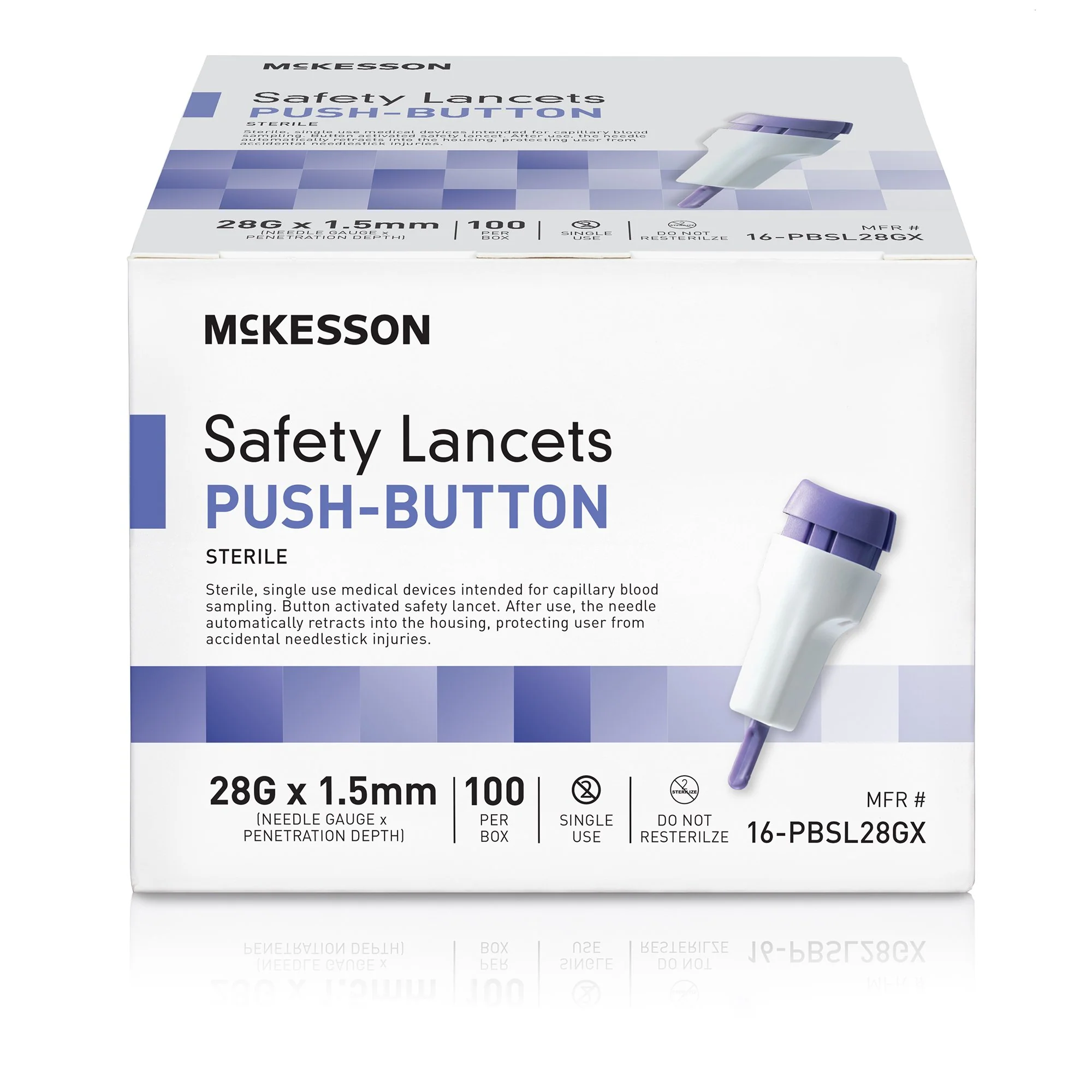 McKesson Brand Safety Lancet 28 Gauge Retractable Push Button Activation Finger