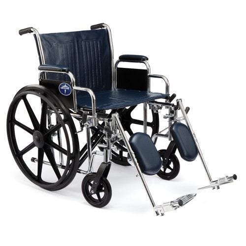 Medline Extra-Wide Wheelchair with Removable Desk Length Arms 500 lb Weight Capacity: Elevating Legrests, 20" Wide Seat Silver/Black