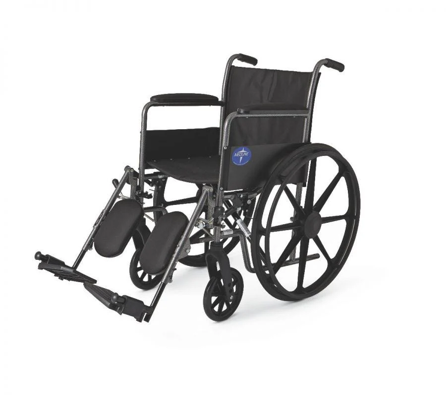 Medline K1 Basic 18" Wheelchair, Permanent Full Length Arms, Elevating Legrests